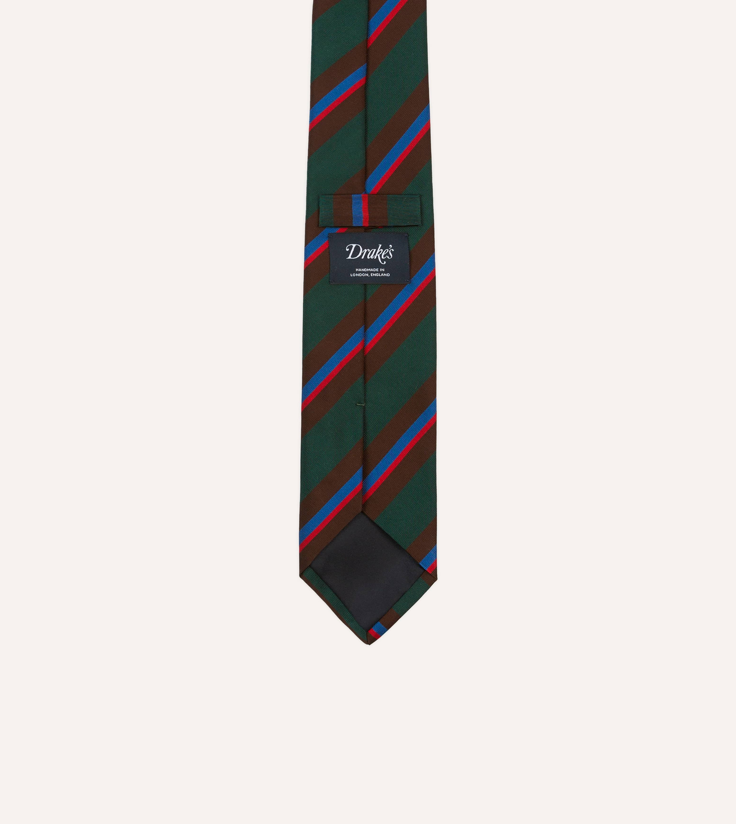Green, Brown and Red Stripe Mogador Silk Tipped Tie - Image 4