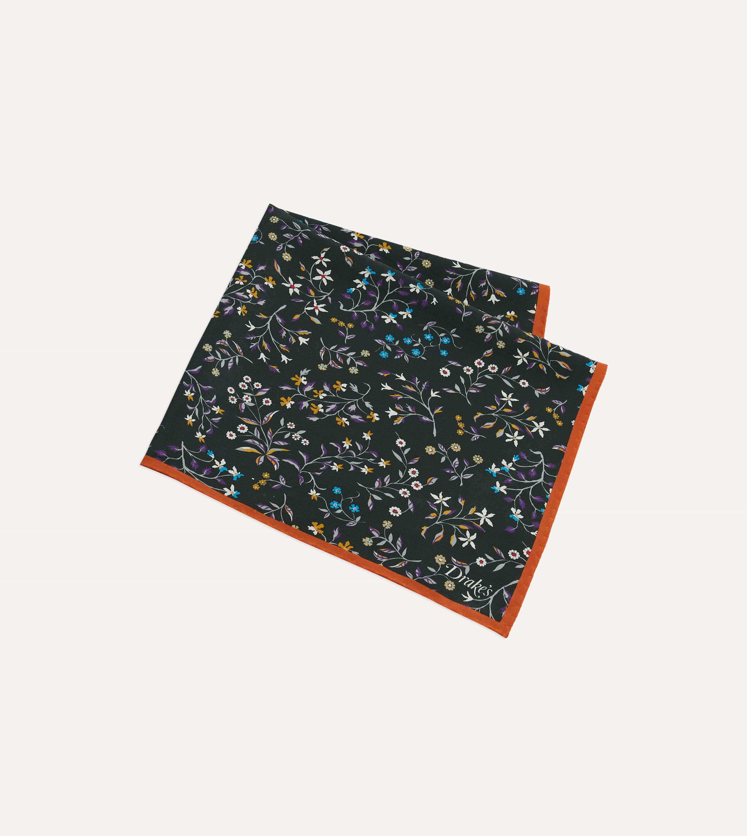 Green Floral Print Silk Pocket Square - Image 3