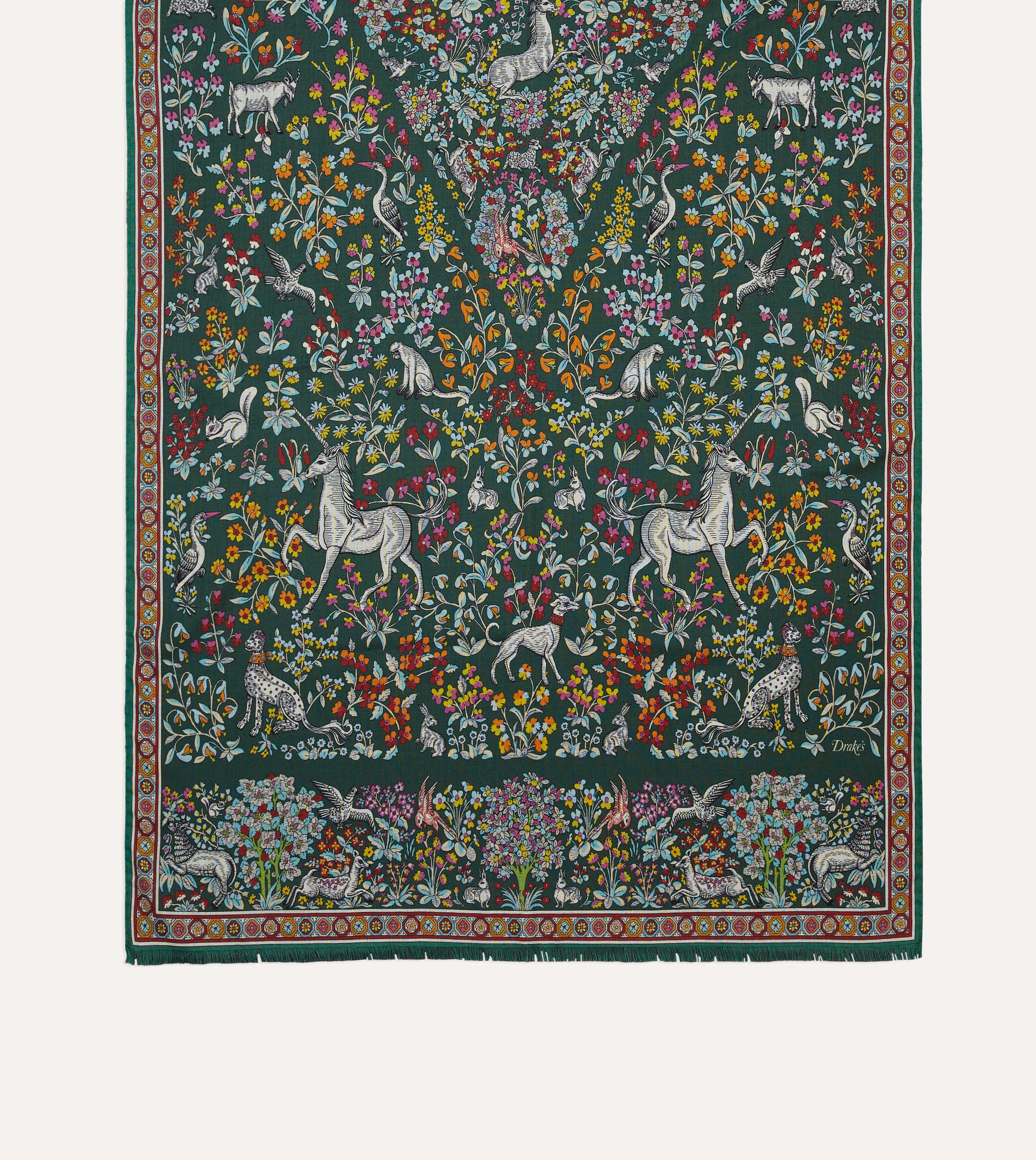 Green Forest Animals Print Wool-Silk Scarf - Image 3