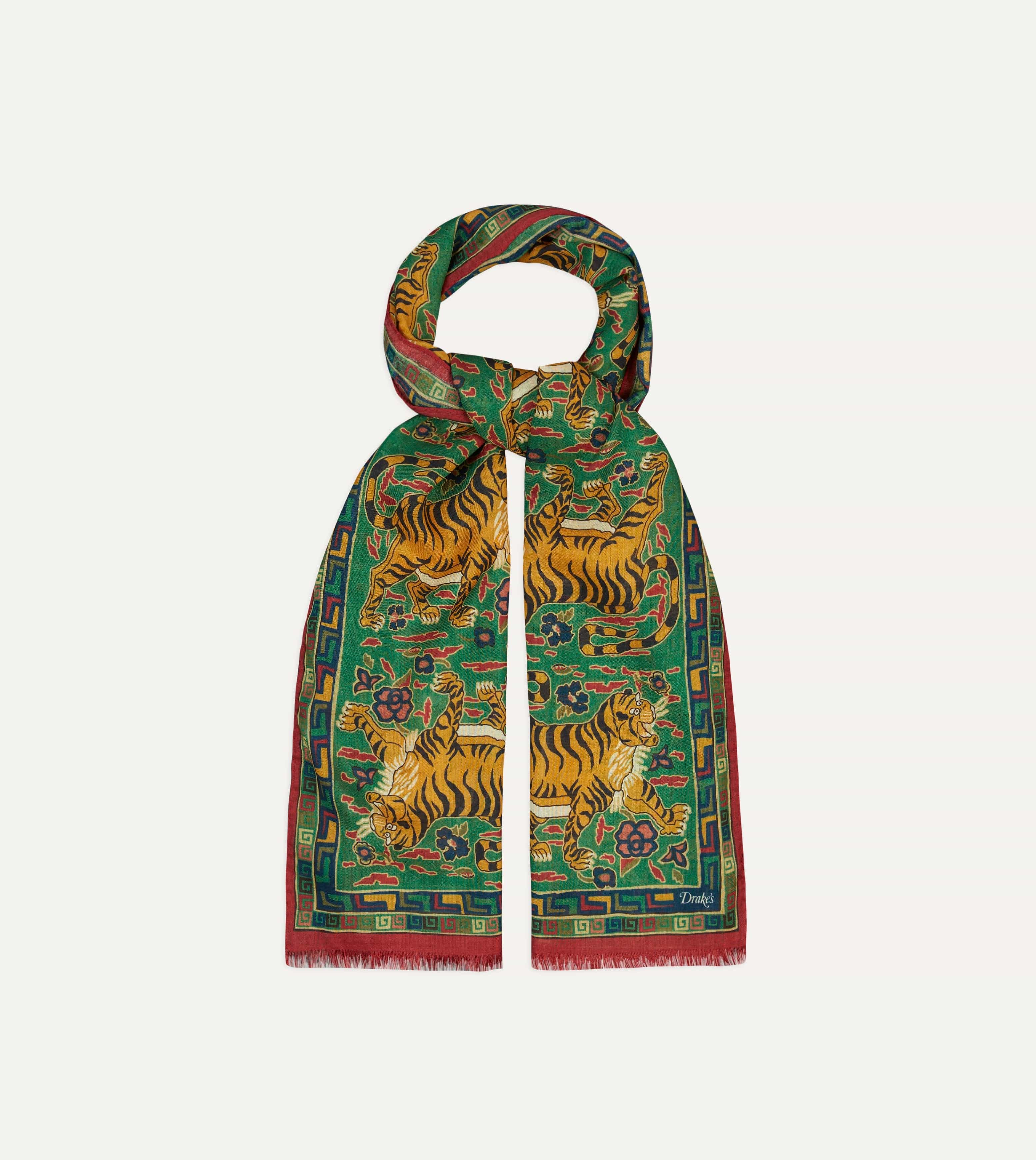 Green Jumbo Tiger Print Wool-Silk Scarf - Image 4