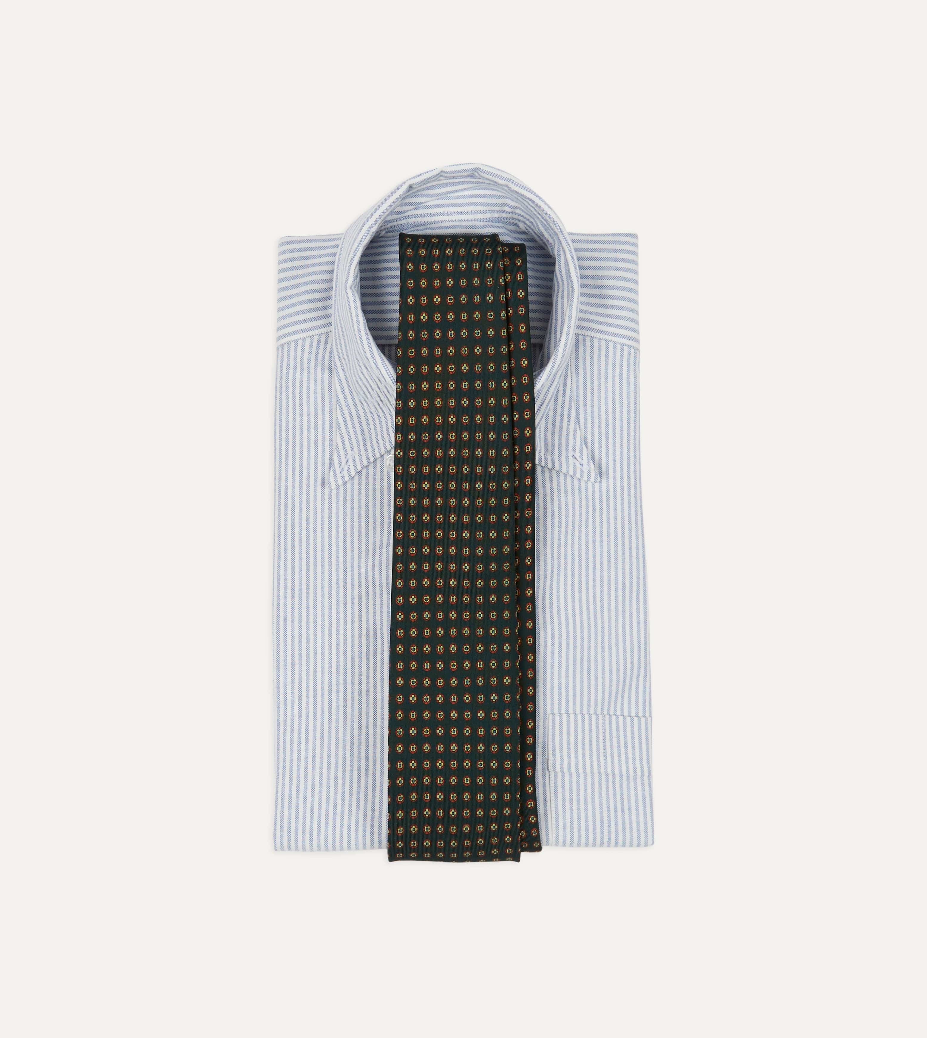 Green Micro Geometric Print Silk Self Tipped Tie - Image 2