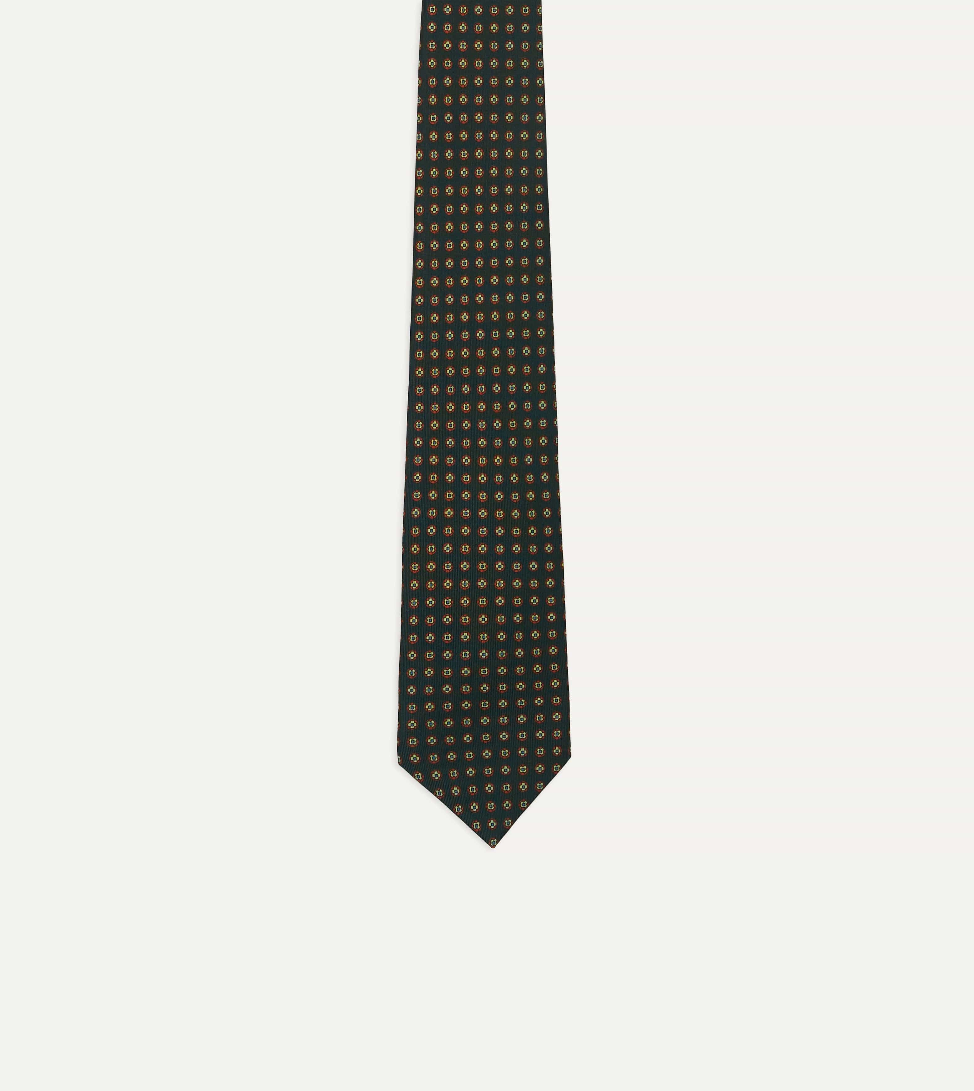 Green Micro Geometric Print Silk Self Tipped Tie - Image 4