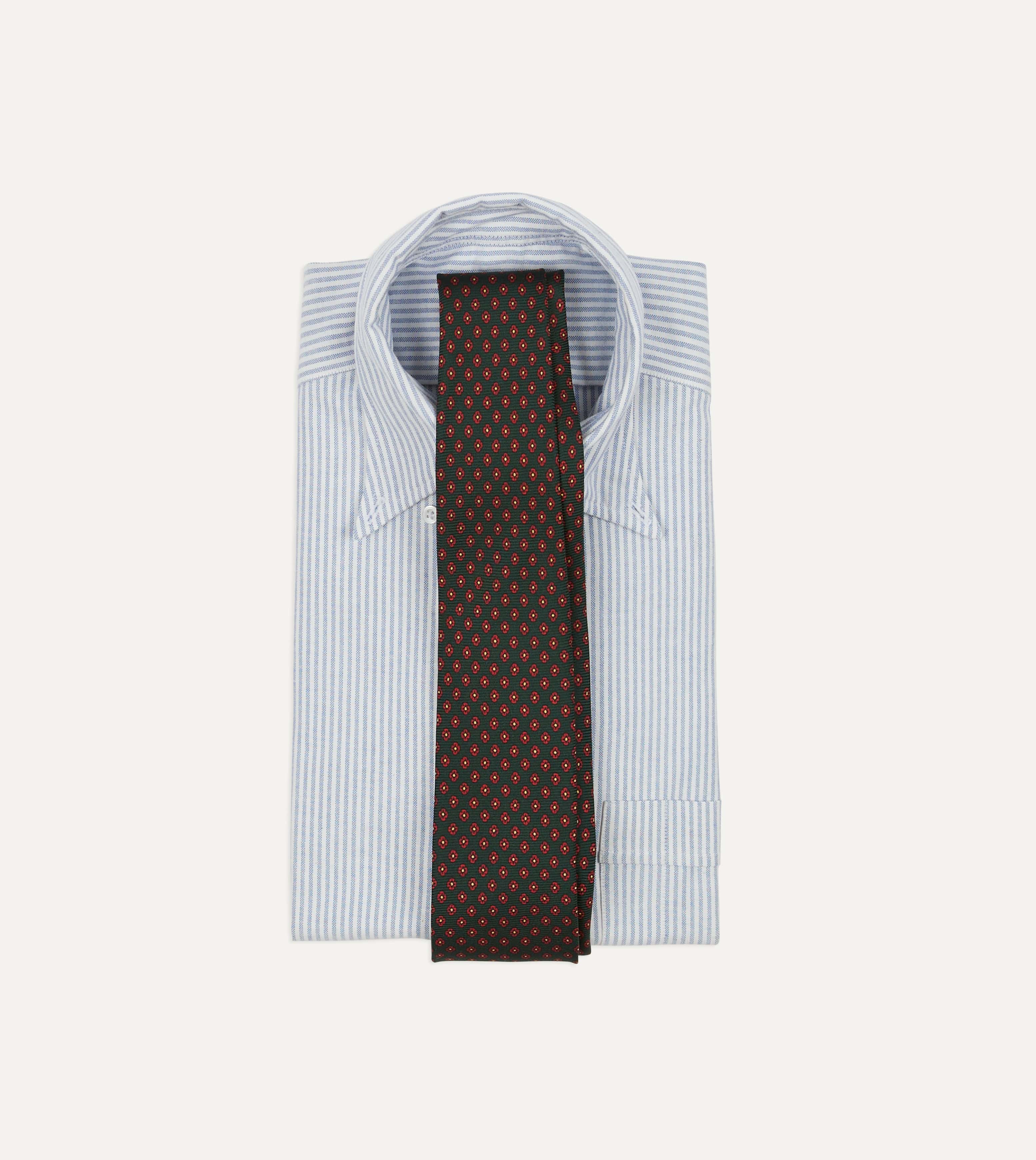 Green Micro Geometric Print Silk Twill Self Tipped Tie - Image 2