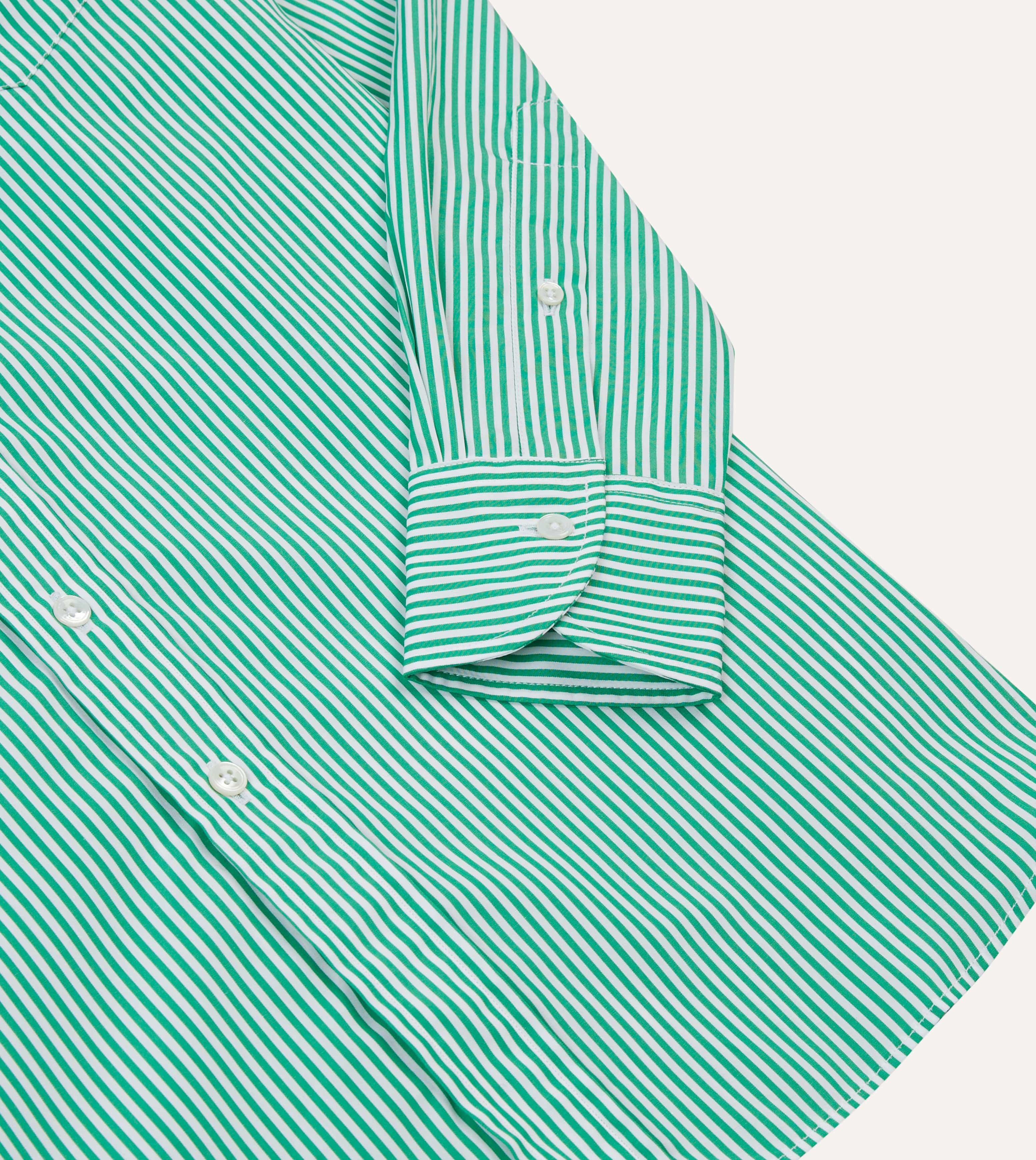Green Narrow Stripe Cotton Poplin Button-Down Shirt - Image 6