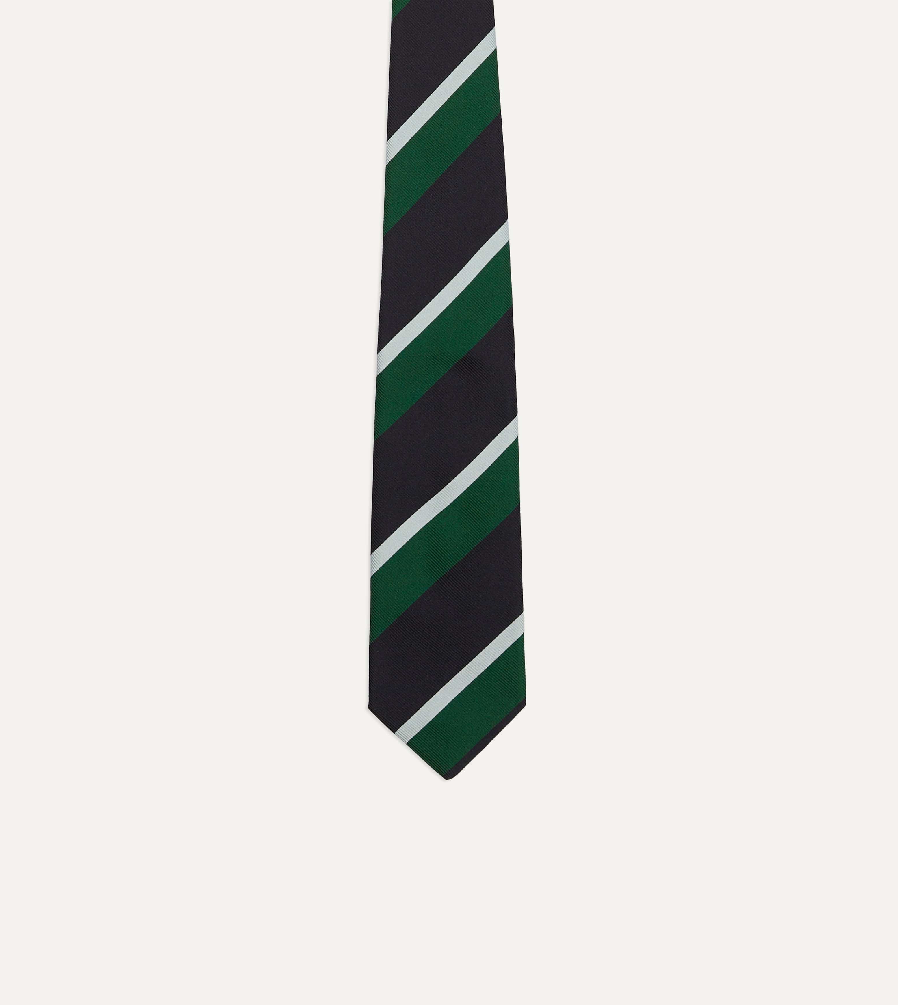 Green, Navy and White Stripe Tipped Repp Silk Tie - Image 3