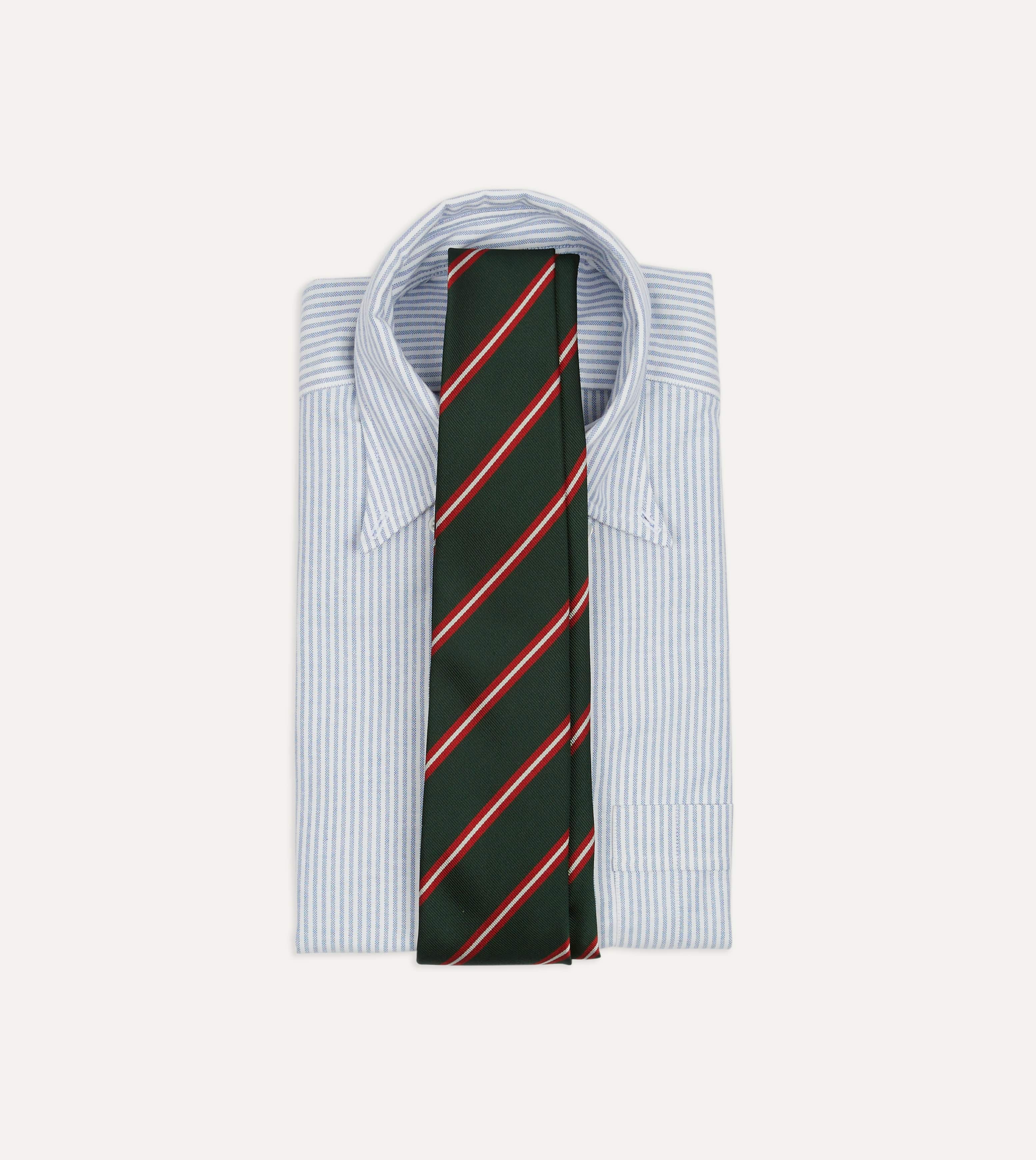 Green, Red and Ecru Stripe Silk Tipped Tie - Image 2