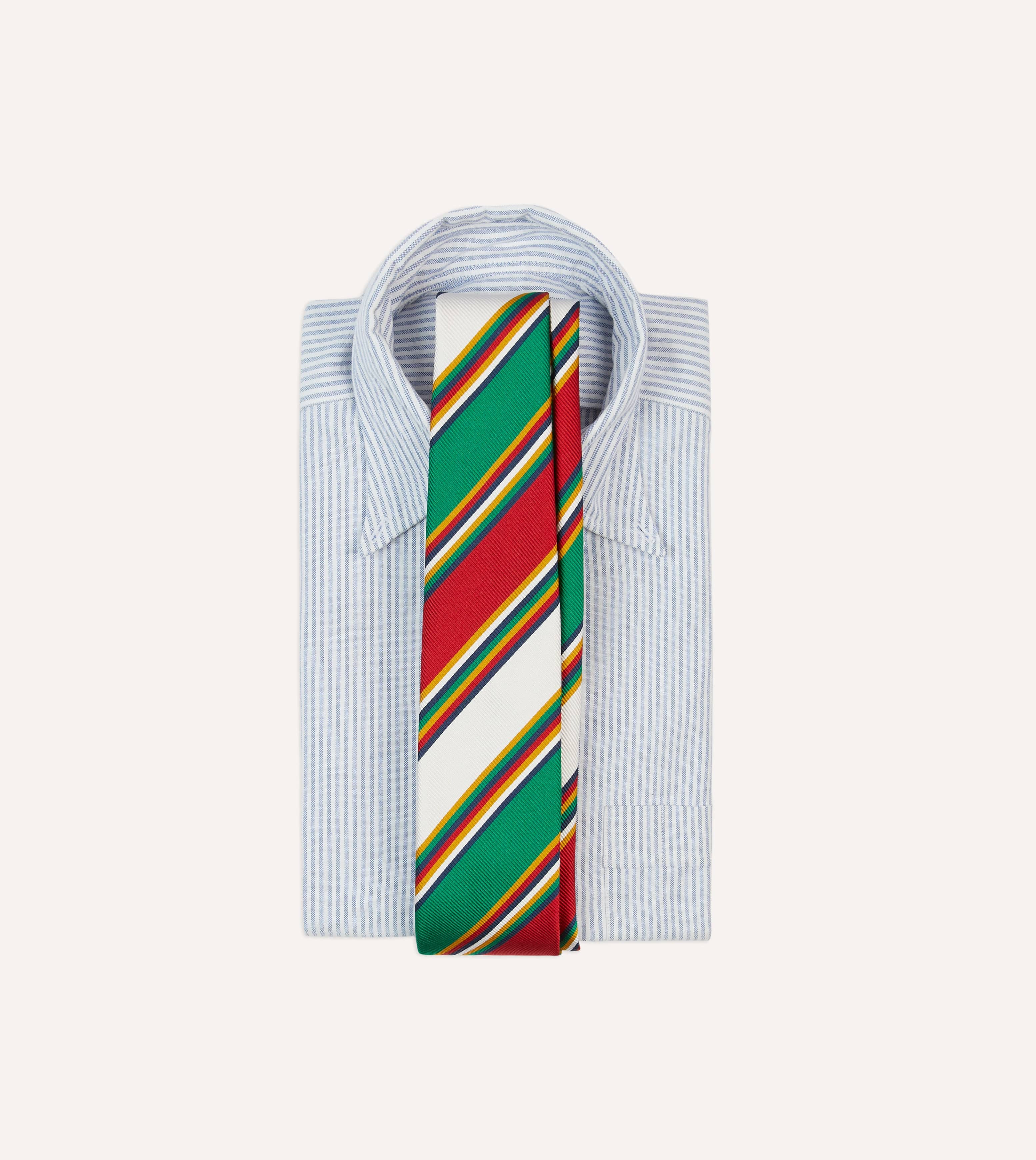 Green, Red and White Stripe Mogador Silk Tipped Tie - Image 2