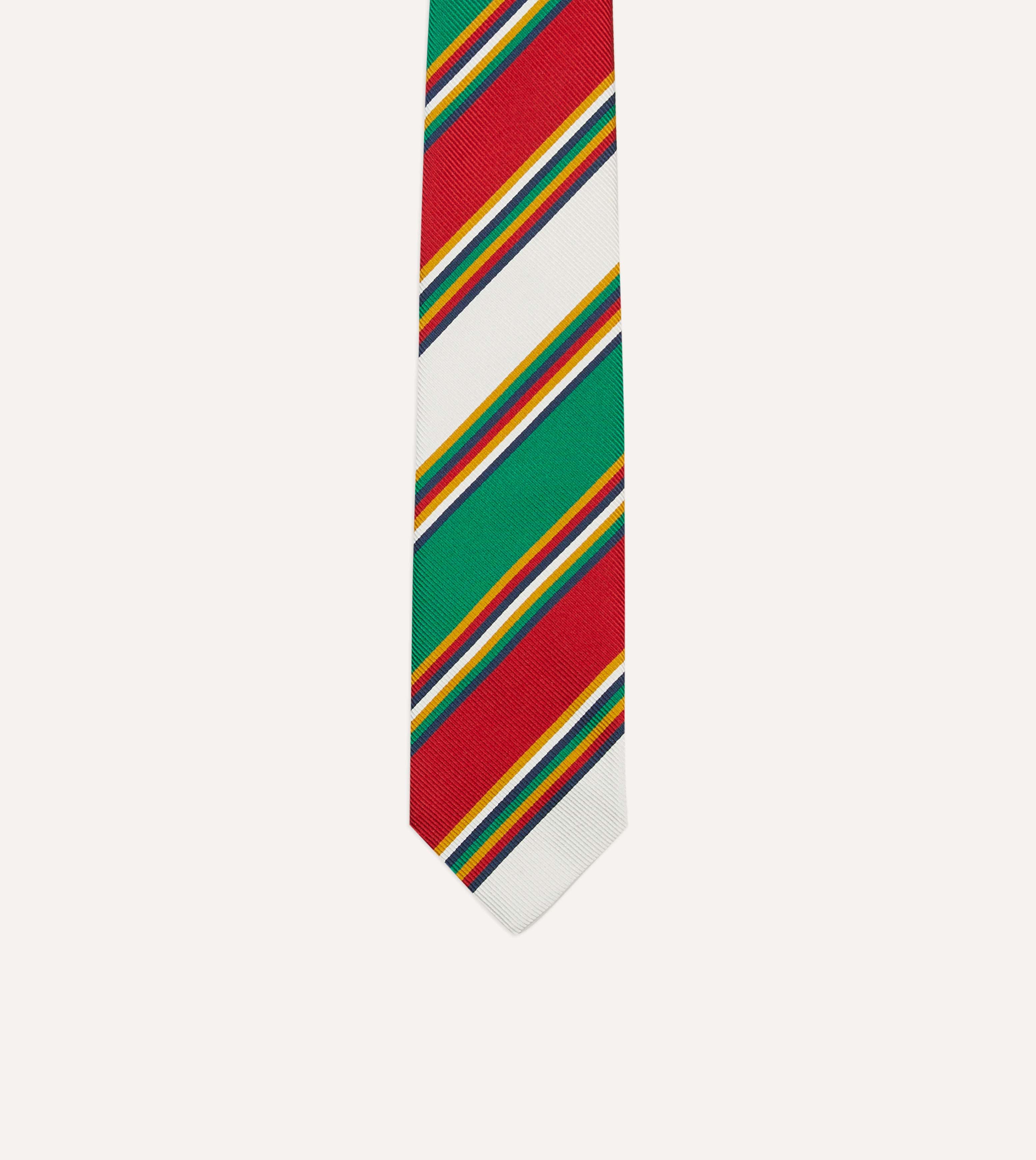 Green, Red and White Stripe Mogador Silk Tipped Tie - Image 3