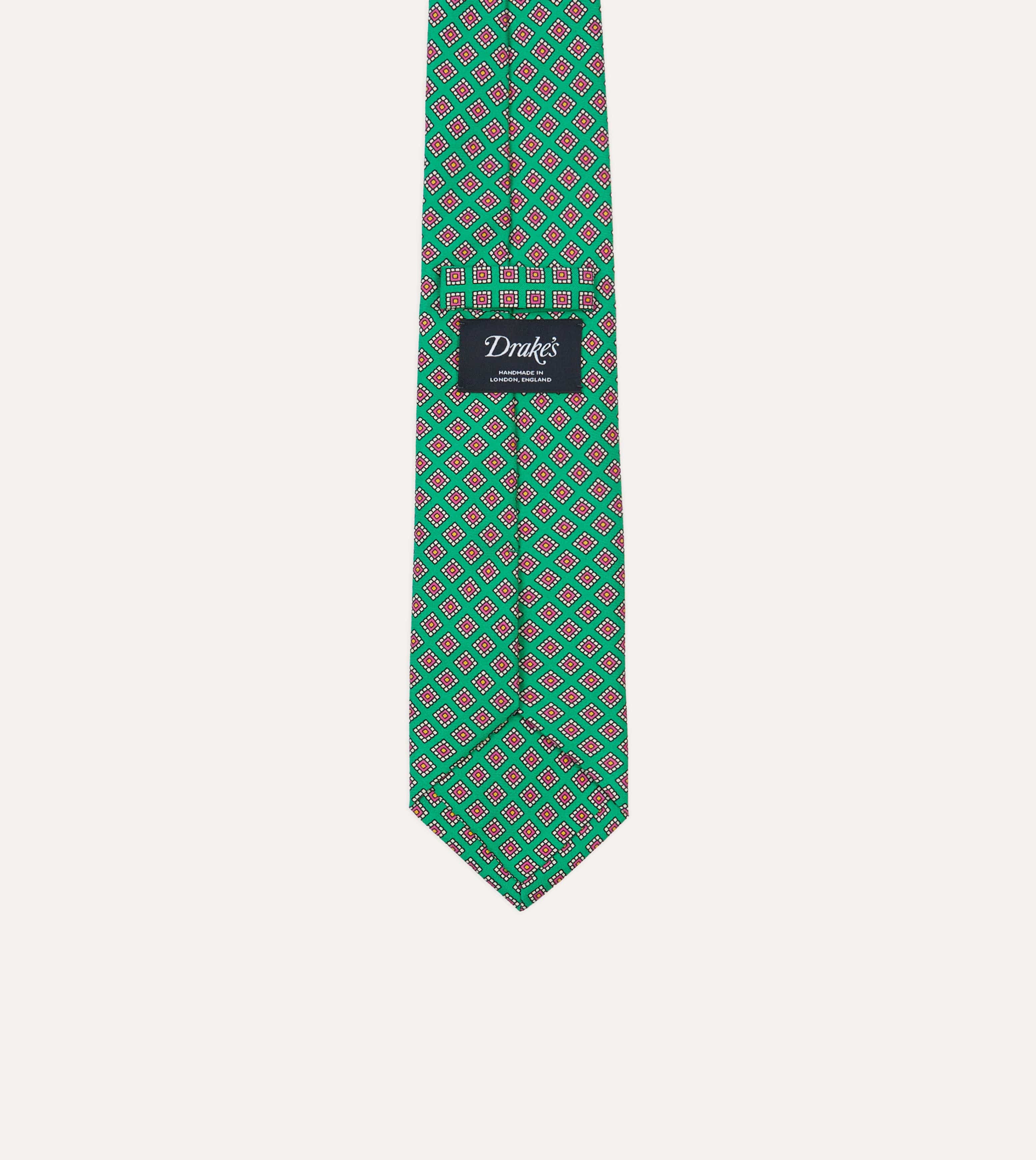 Green Square Medallion Self-Tipped Silk Tie - Image 4