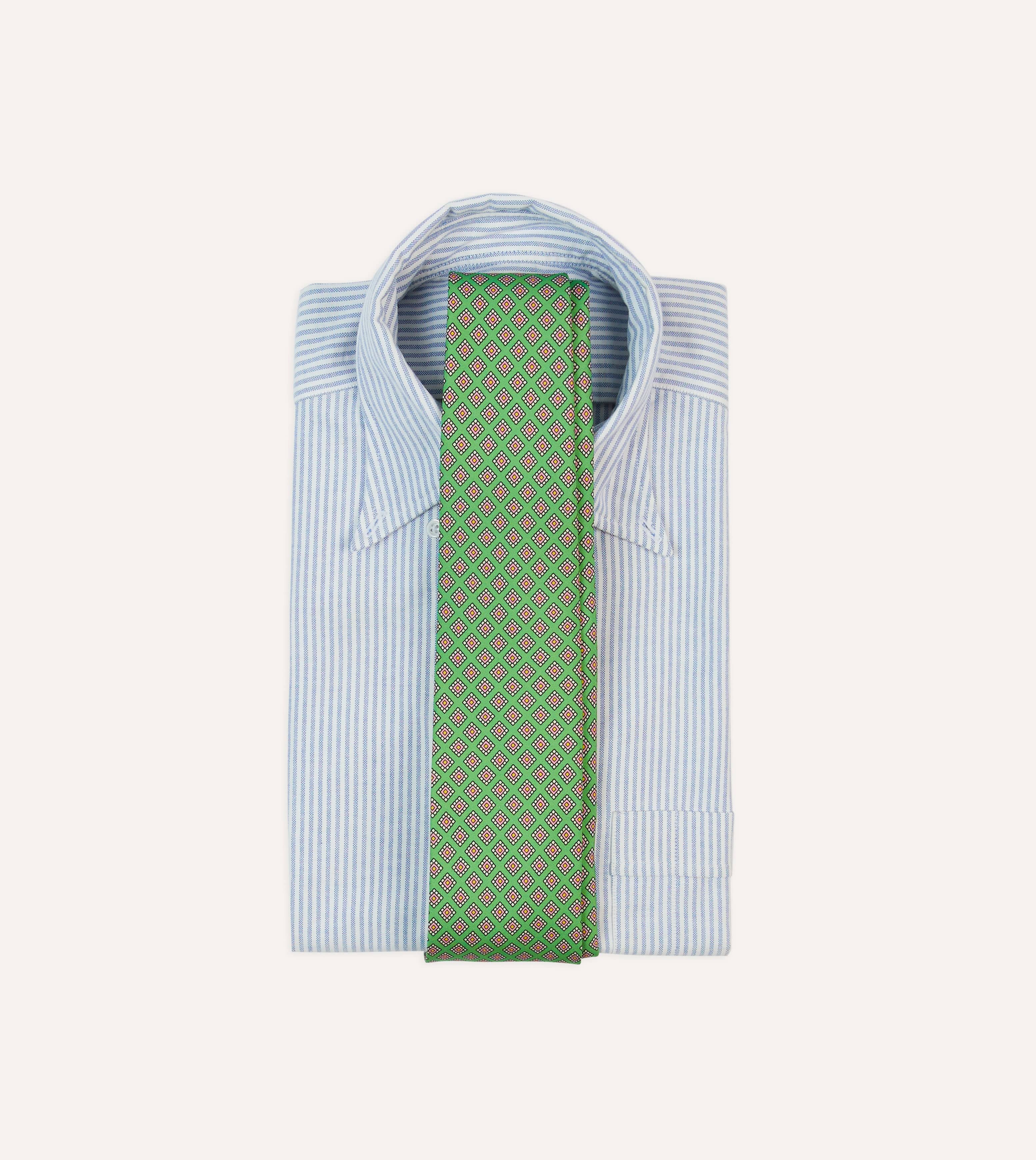 Green Square Medallion Self-Tipped Silk Tie - Image 2