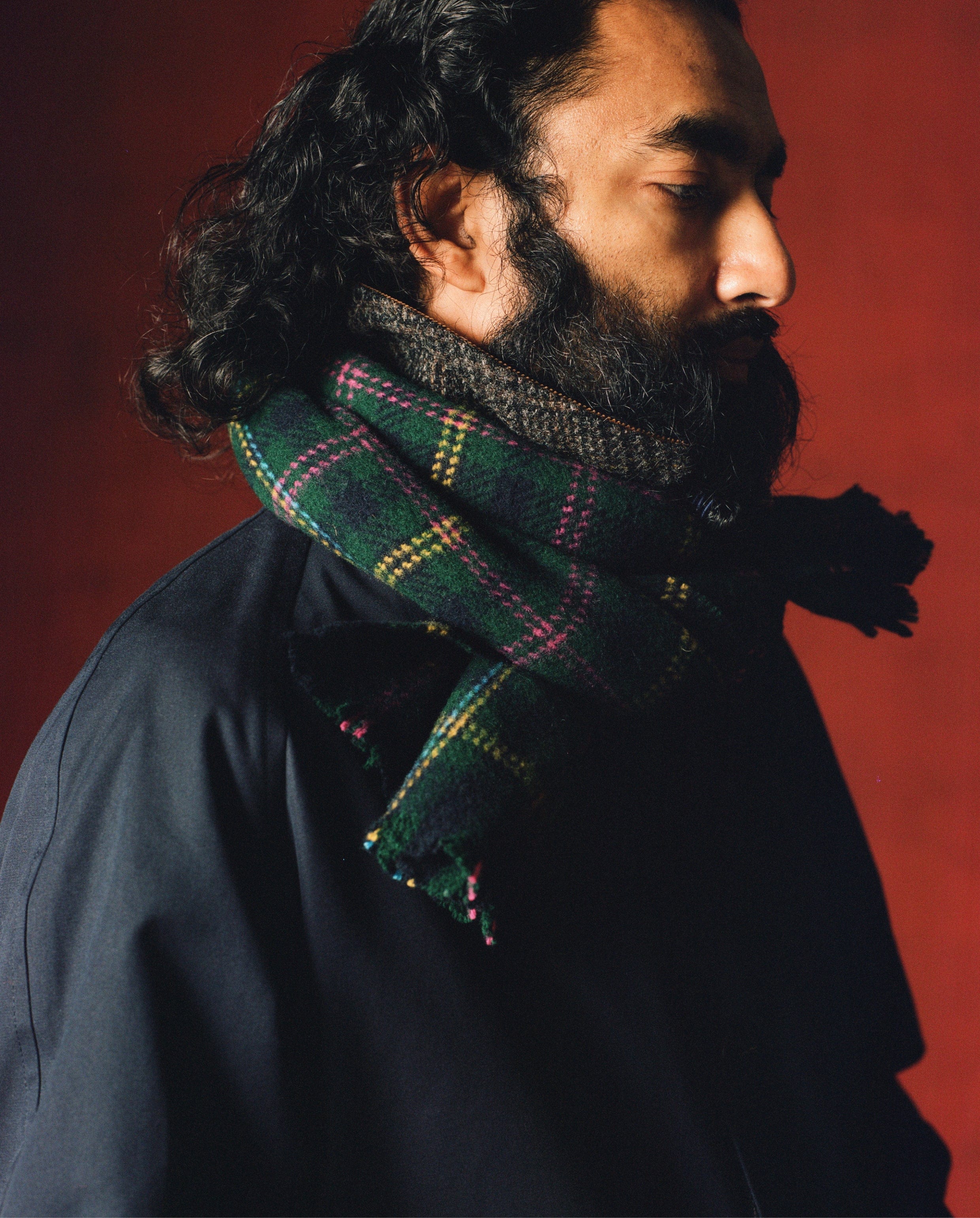 Green Tartan Check Wool Scarf - Image 5