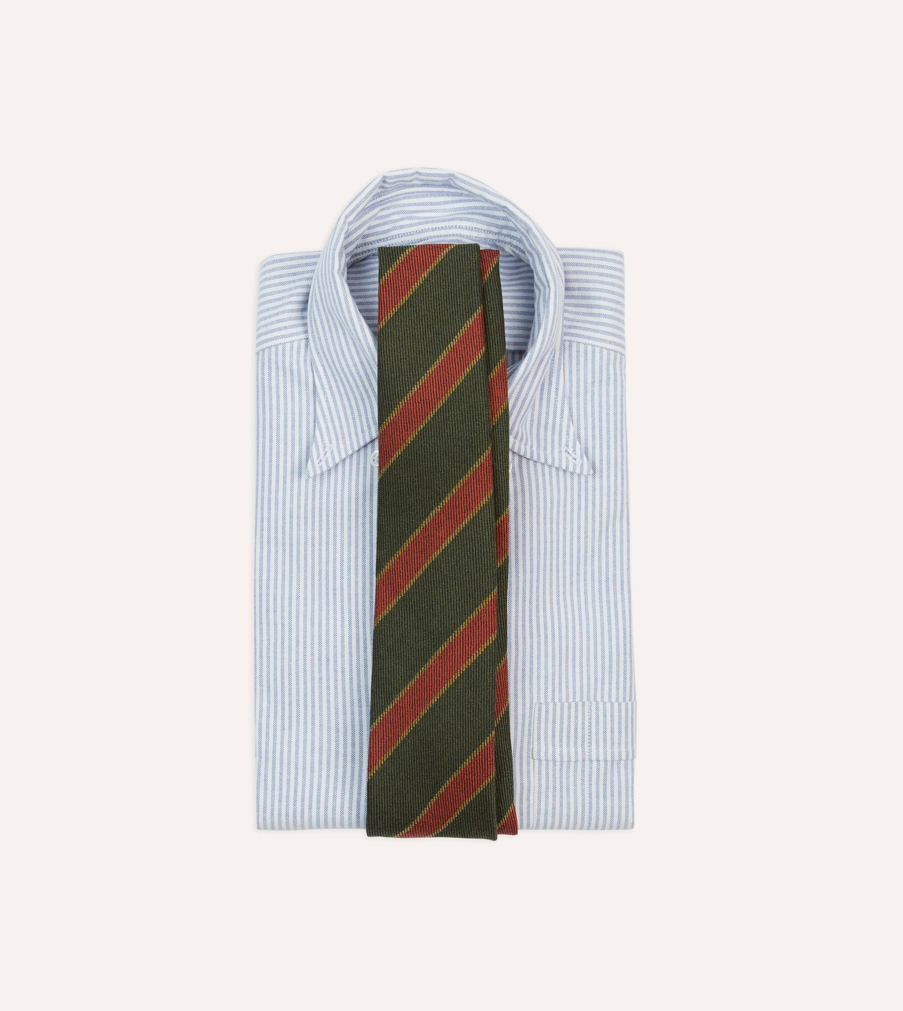 Green, Yellow and Red Thick Stripe Hand Rolled Wool Tie - Image 2
