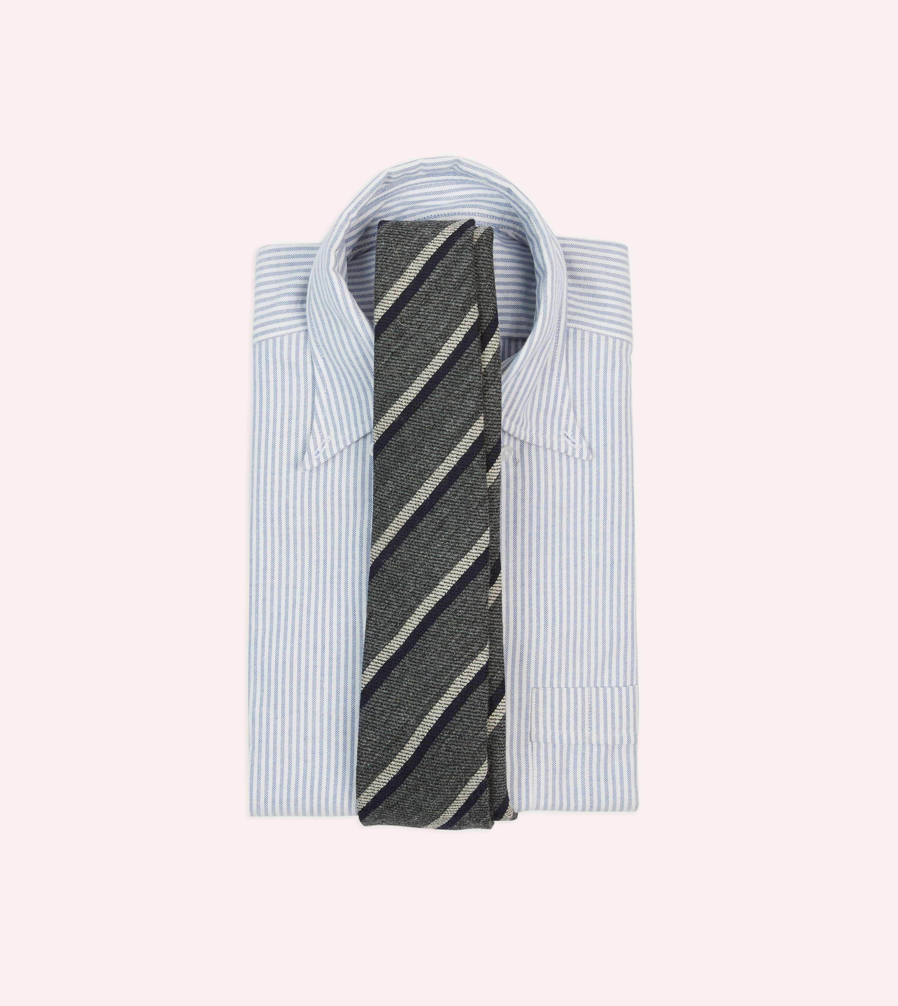 Grey Double Stripe Hand Rolled Wool Tie - Image 2