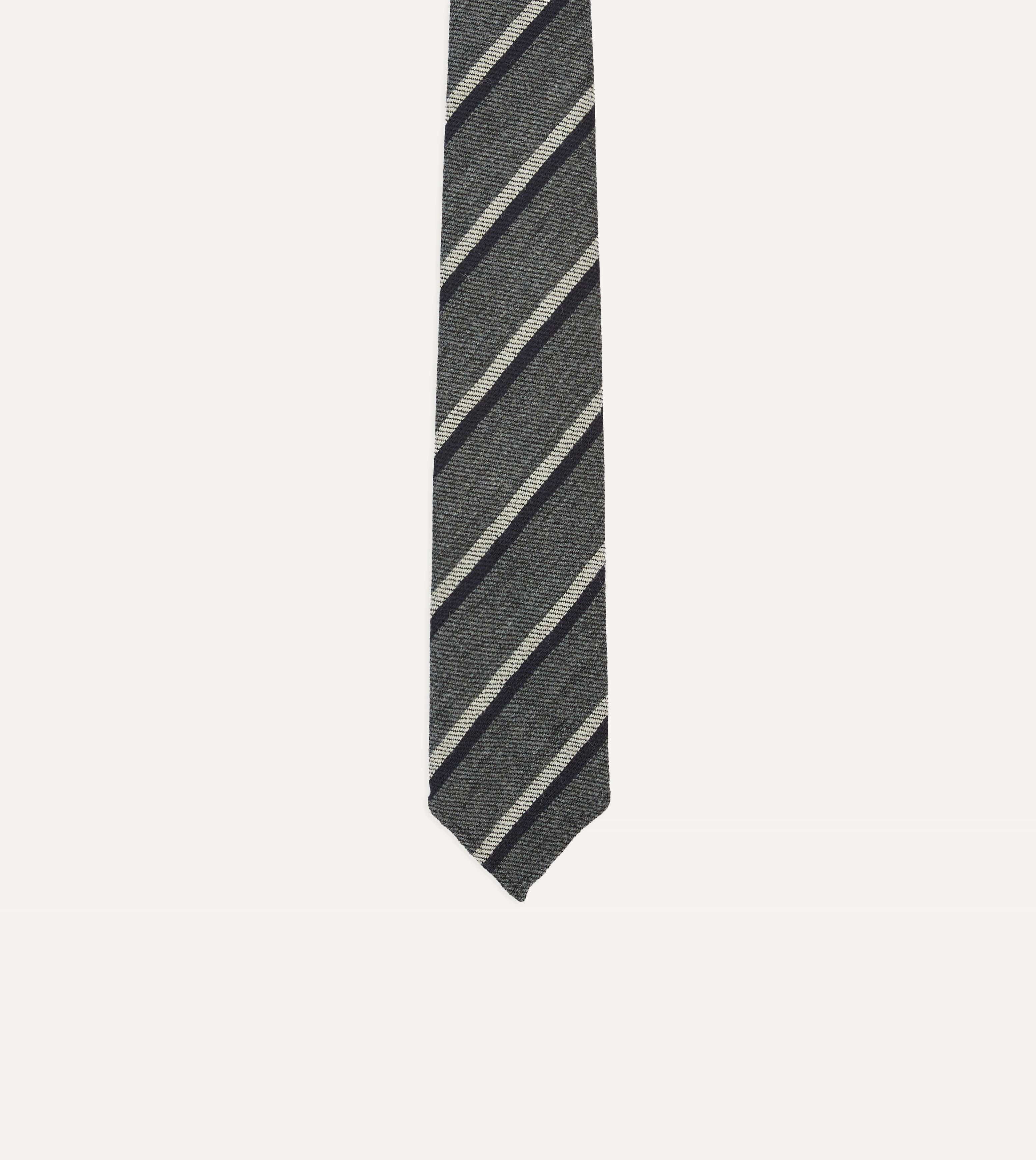 Grey Double Stripe Hand Rolled Wool Tie - Image 3