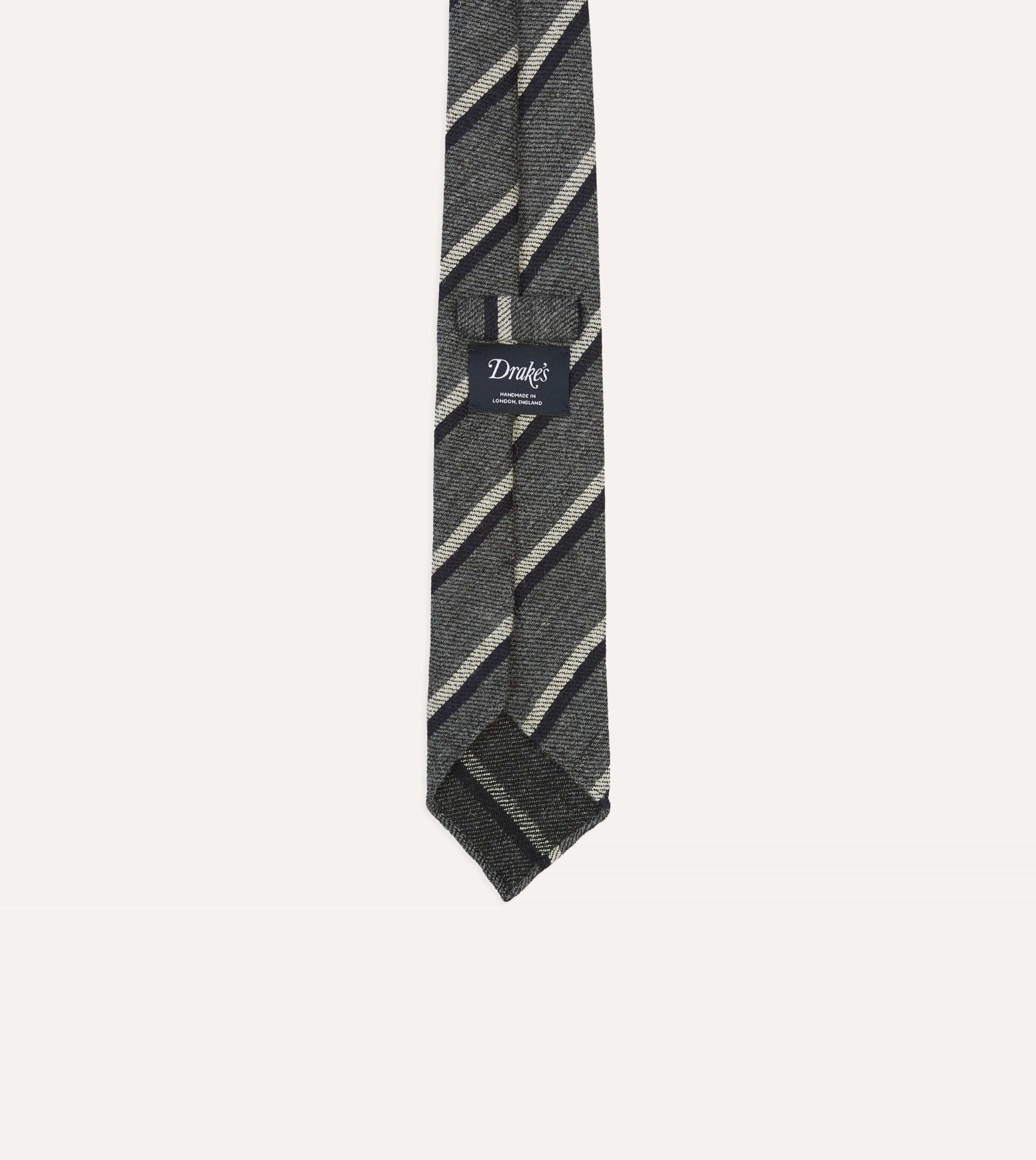 Grey Double Stripe Hand Rolled Wool Tie - Image 4