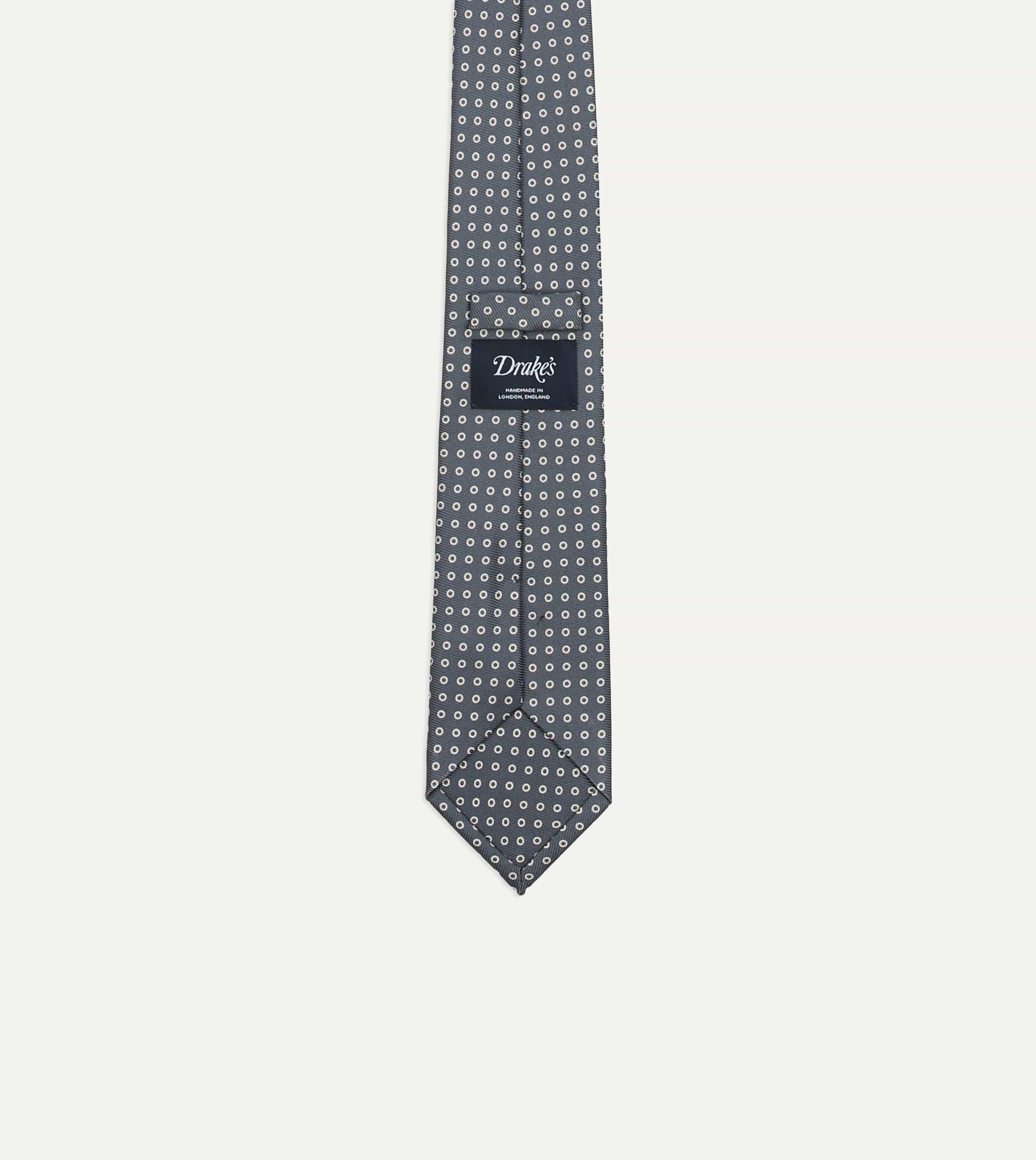 Grey Mini Circular Dot Silk Self Tipped Tie - Image 3