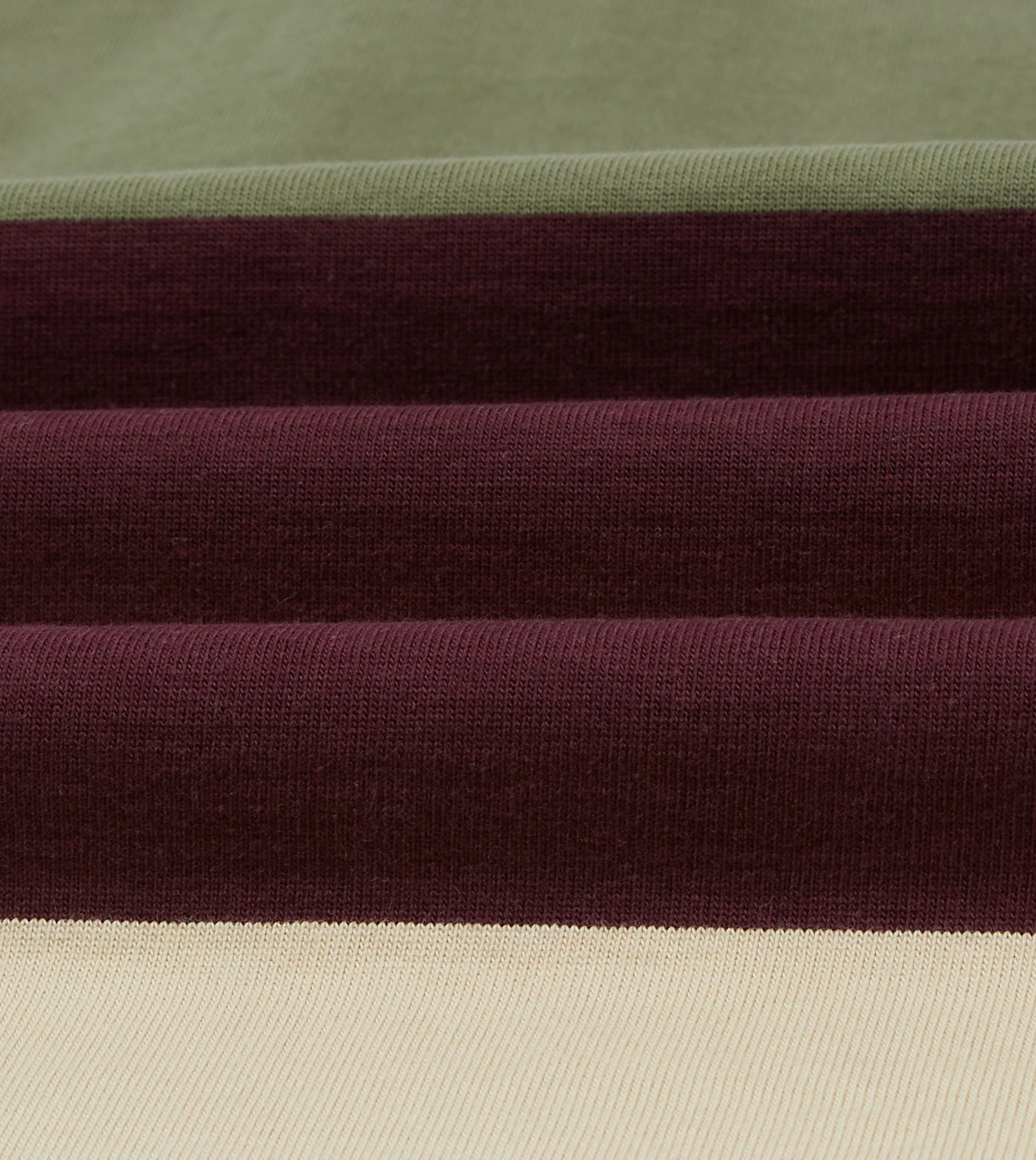 Khaki, Burgundy and Ecru Half Striped Cotton Rugby Shirt - Image 2