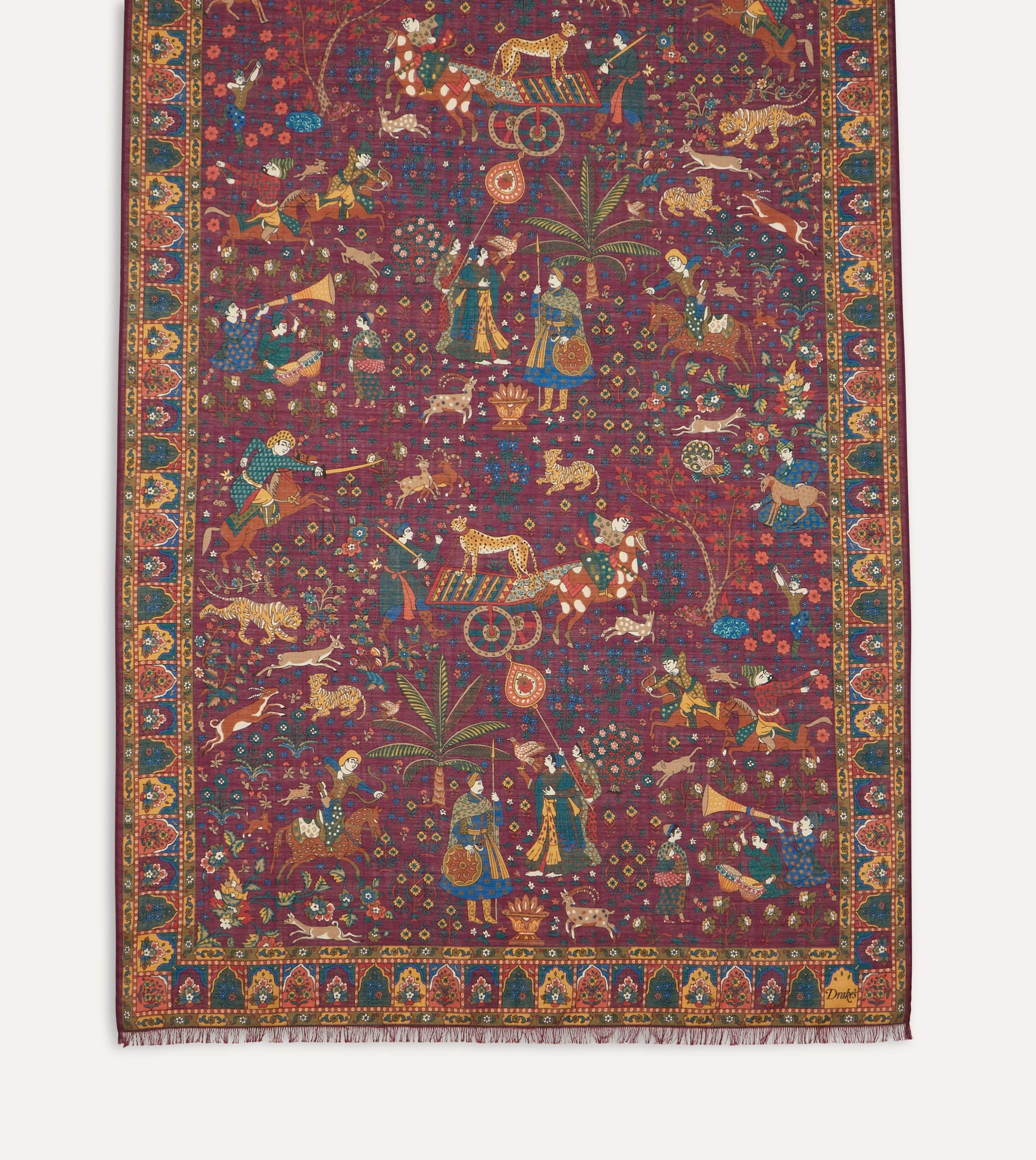 Magenta Mughal Hunter Print Wool-Silk Scarf - Image 4