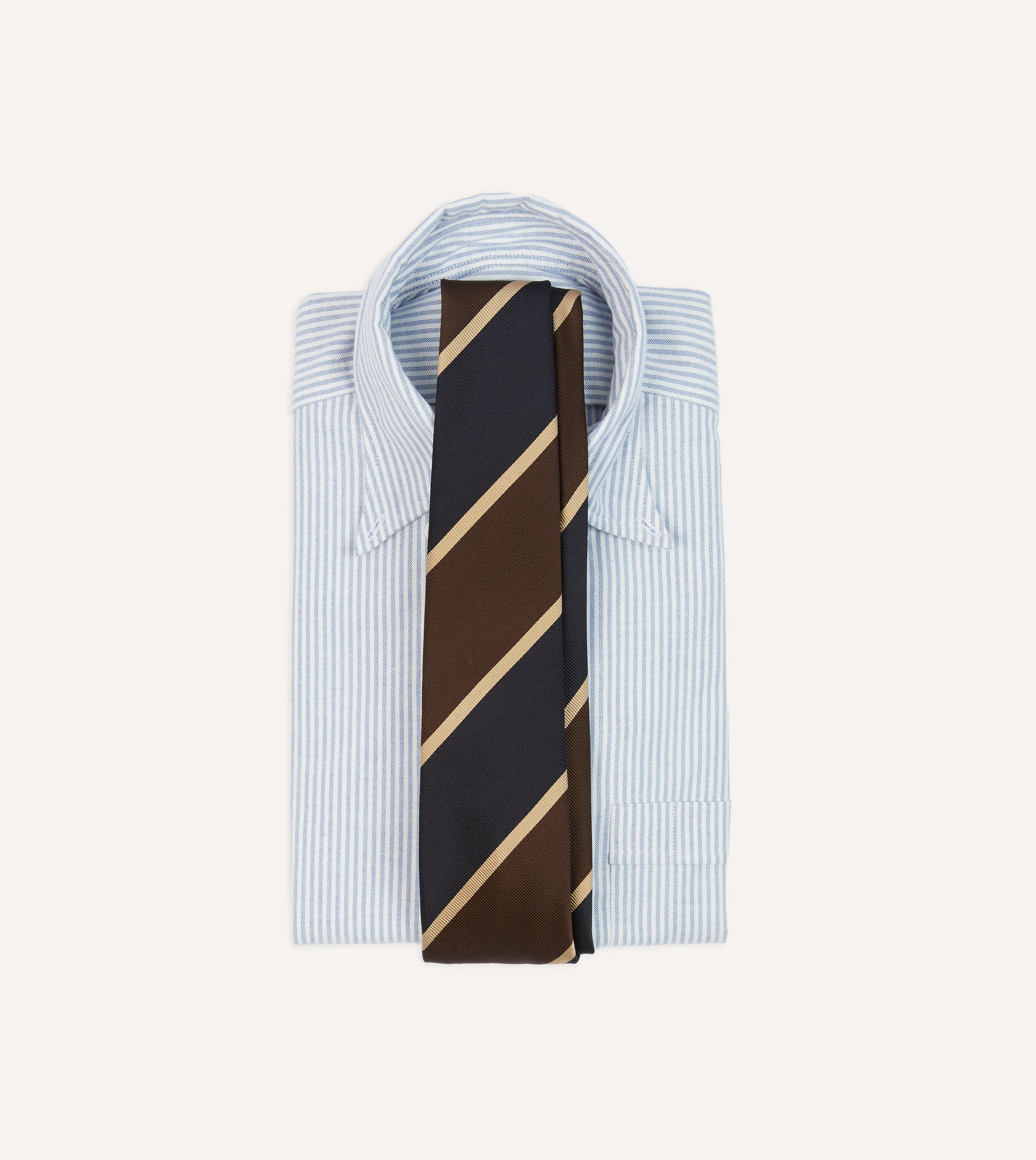 Navy and Brown Broad Stripe Mogador Silk Tipped Tie - Image 2