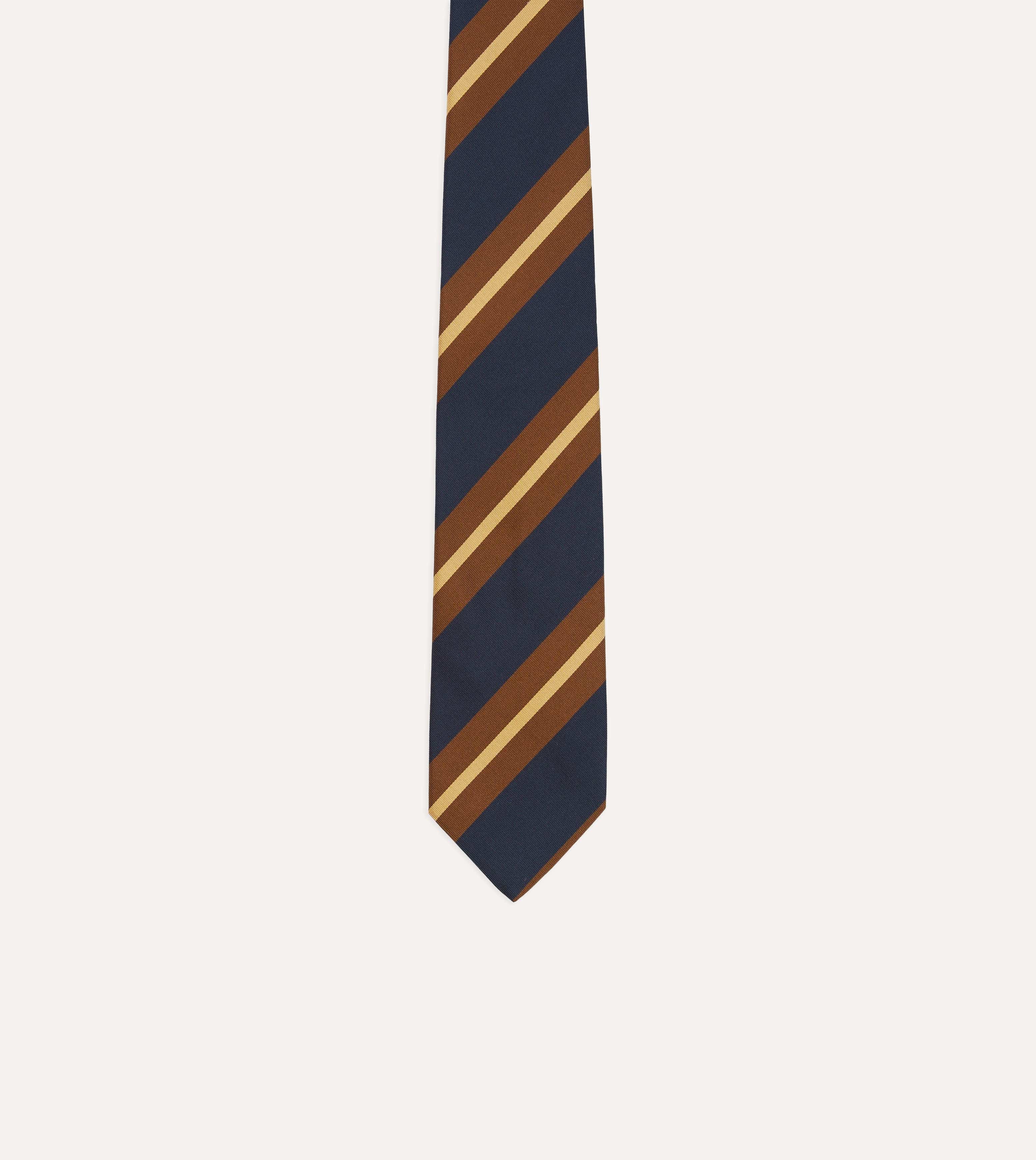 Navy and Brown Stripe Mogador Silk Tipped Tie - Image 3