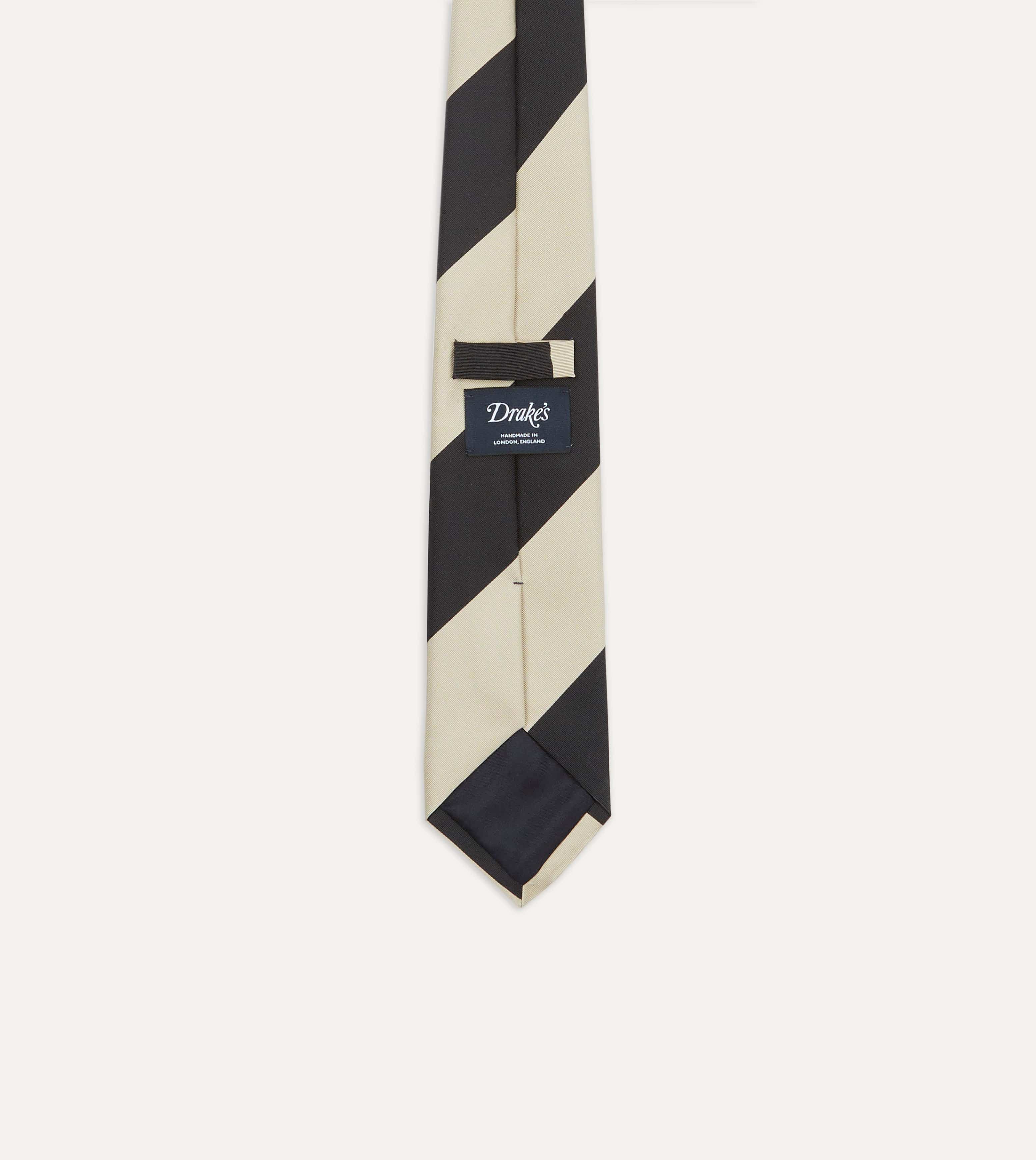 Navy and Ecru Broad Stripe Silk Tipped Tie - Image 3