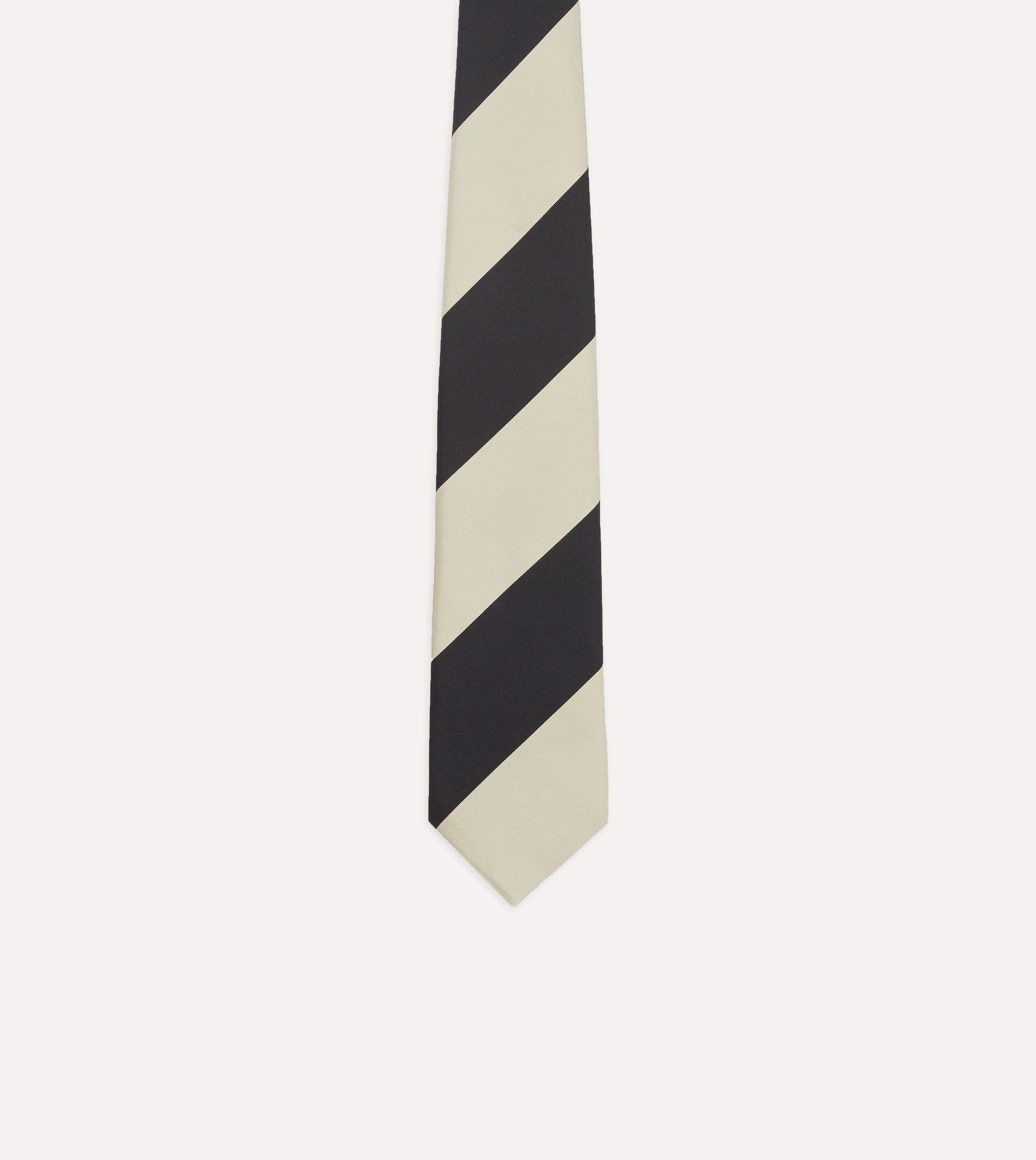 Navy and Ecru Broad Stripe Silk Tipped Tie - Image 4