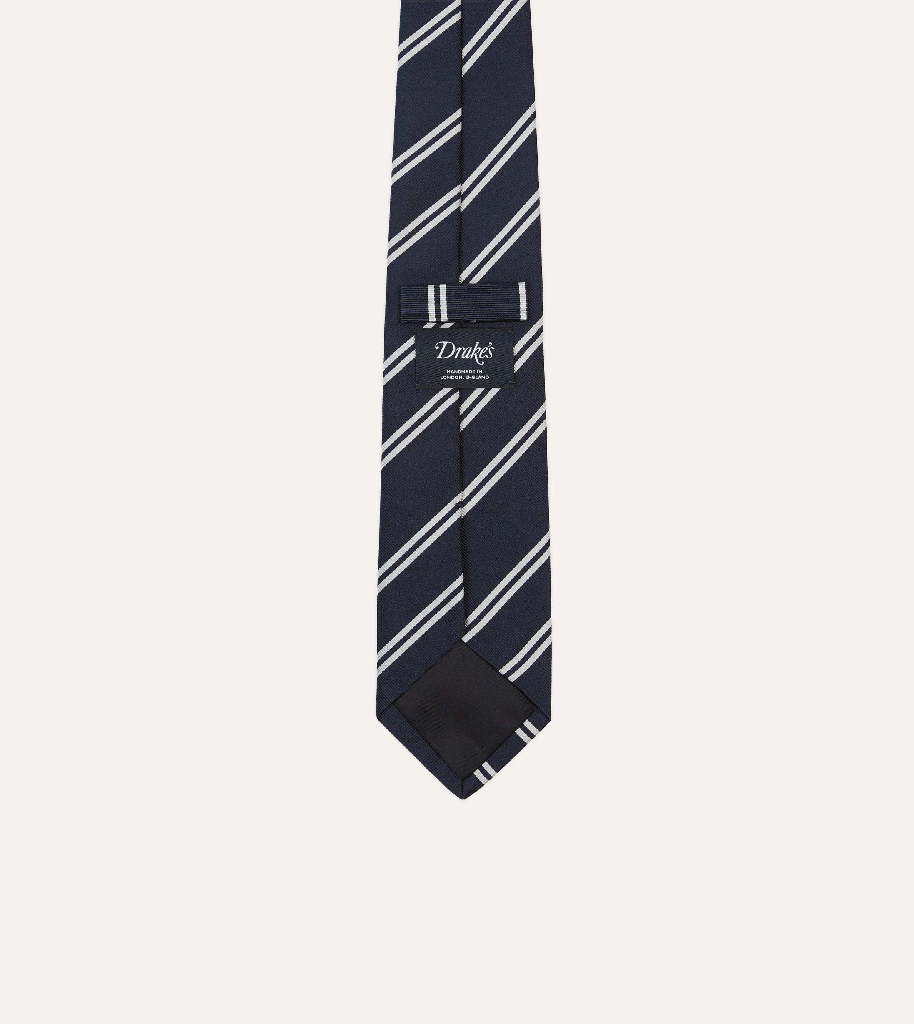Navy and Ecru Double Stripe Repp Silk Tipped Tie - Image 4