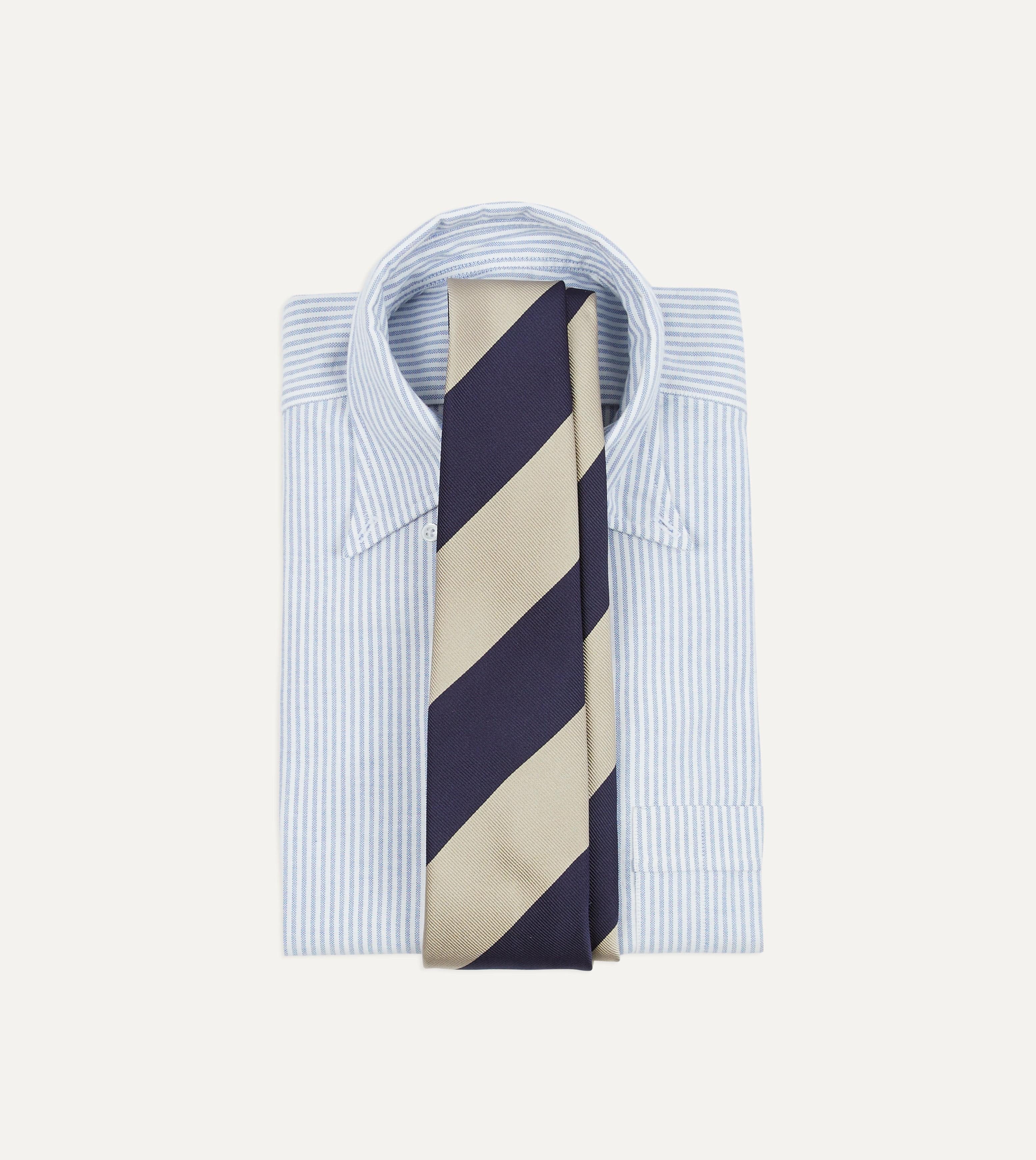 Navy and Ecru Wide Stripe Repp Silk Tipped Tie - Image 2