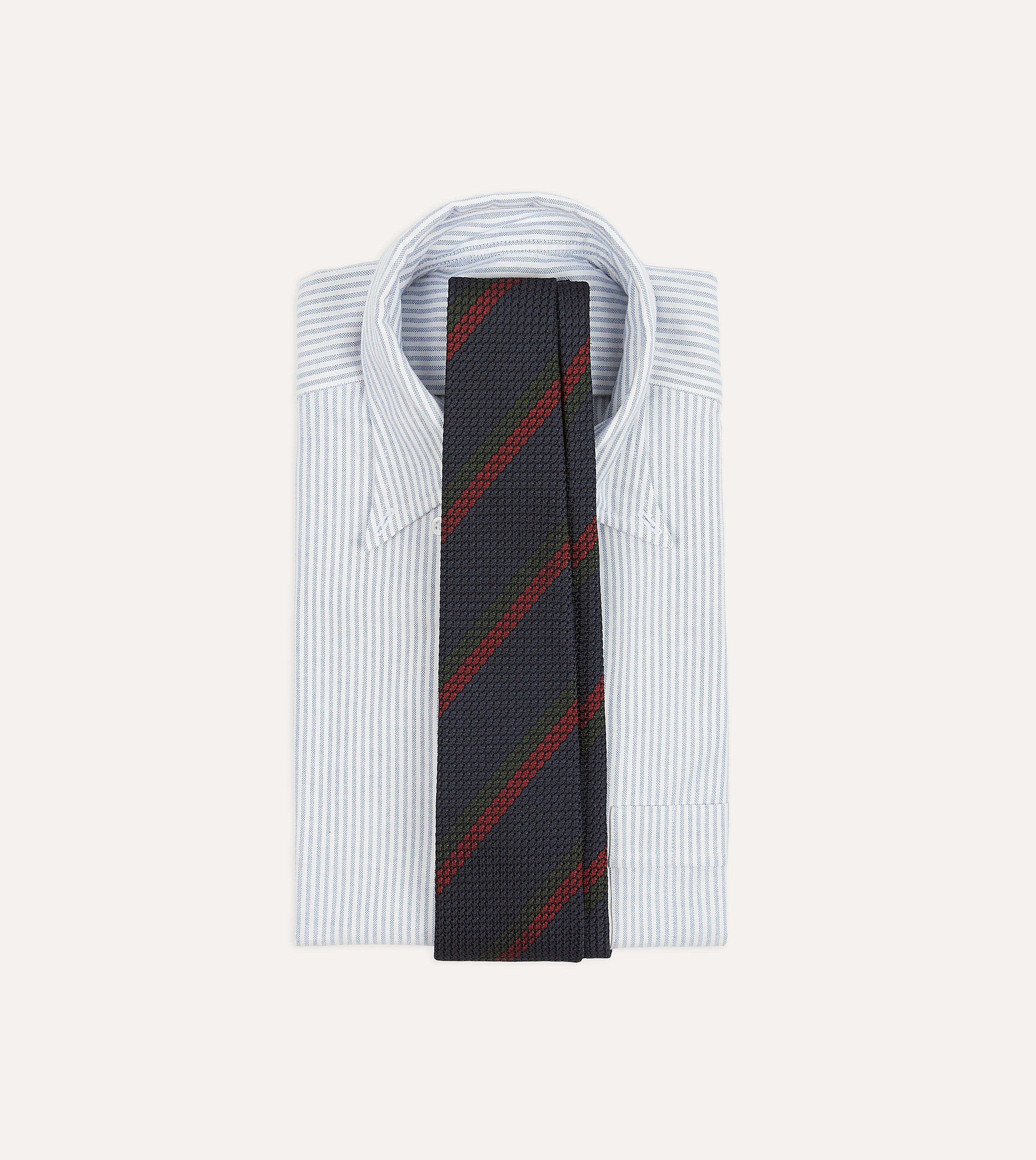 Navy and Red Block Stripe Hand Rolled Silk Grenadine Tie - Image 2