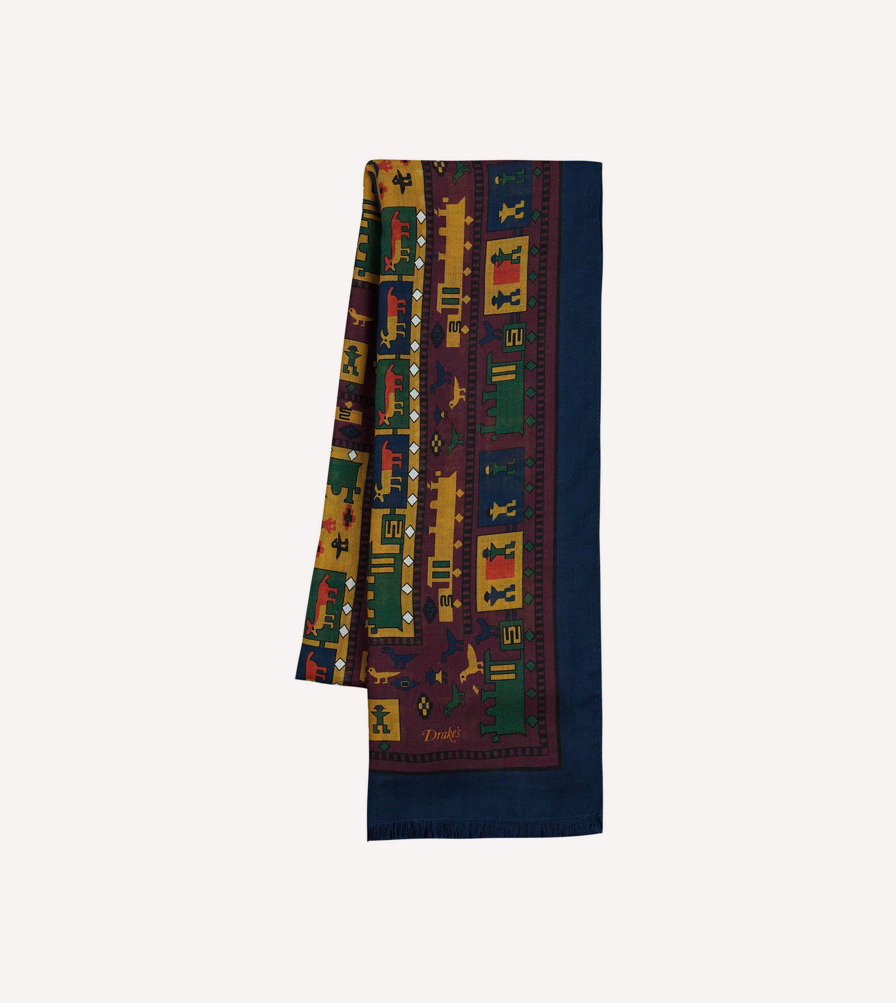 Navy and Red Navajo Print Wool-Silk Scarf - Image 4
