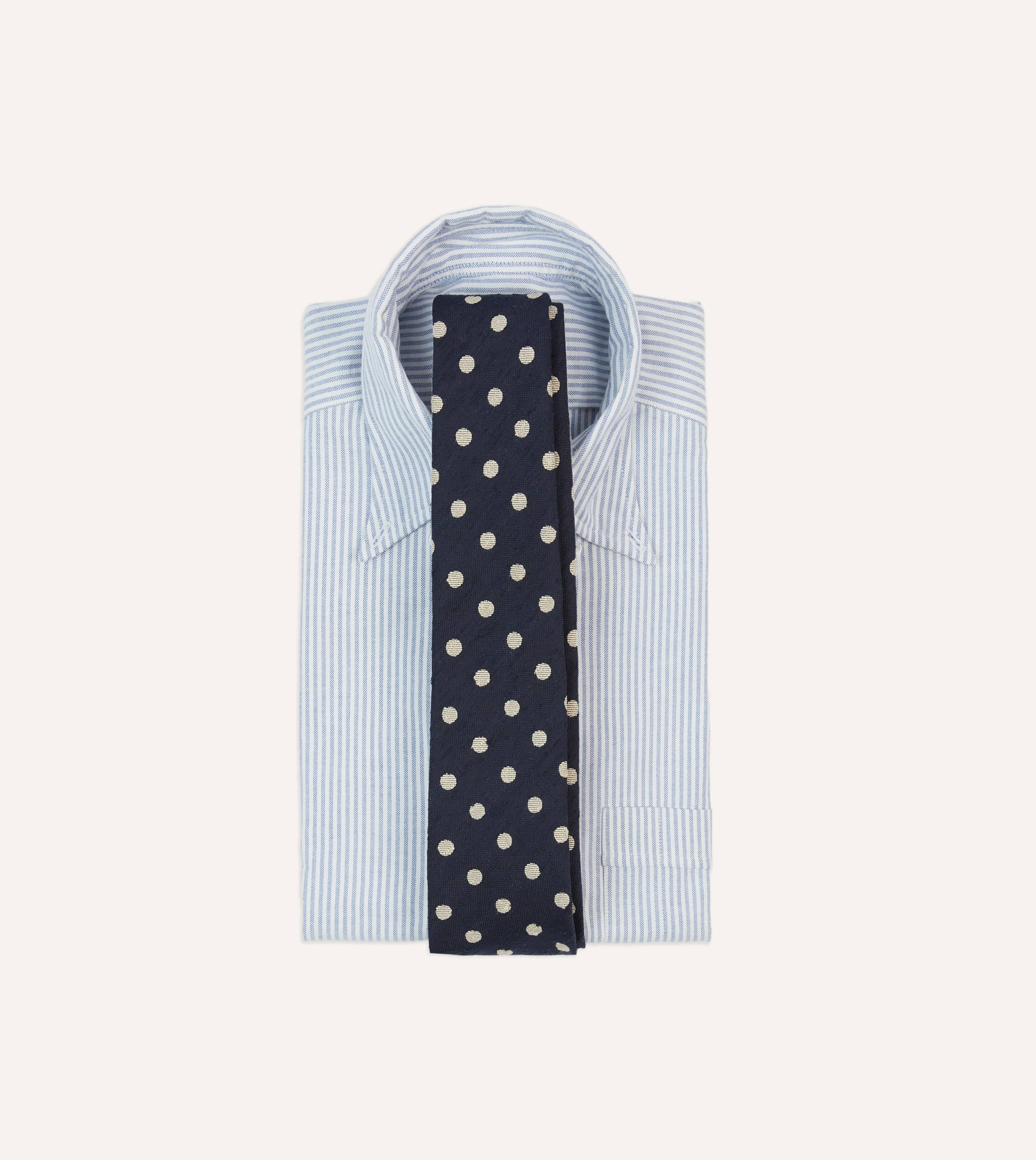 Navy and White Spots Shantung Silk Tie - Image 2