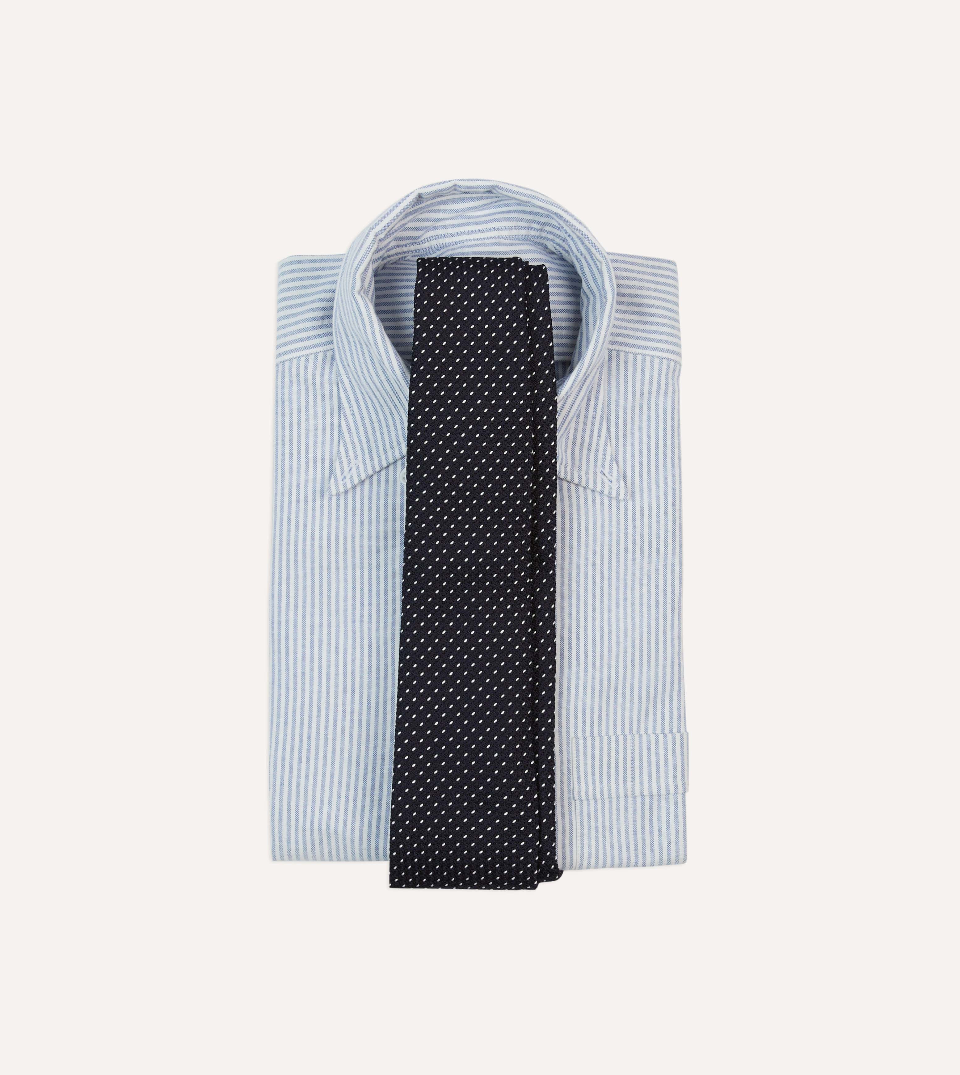 Navy and White Stitching Woven Grenadine Silk Tipped Tie - Image 2