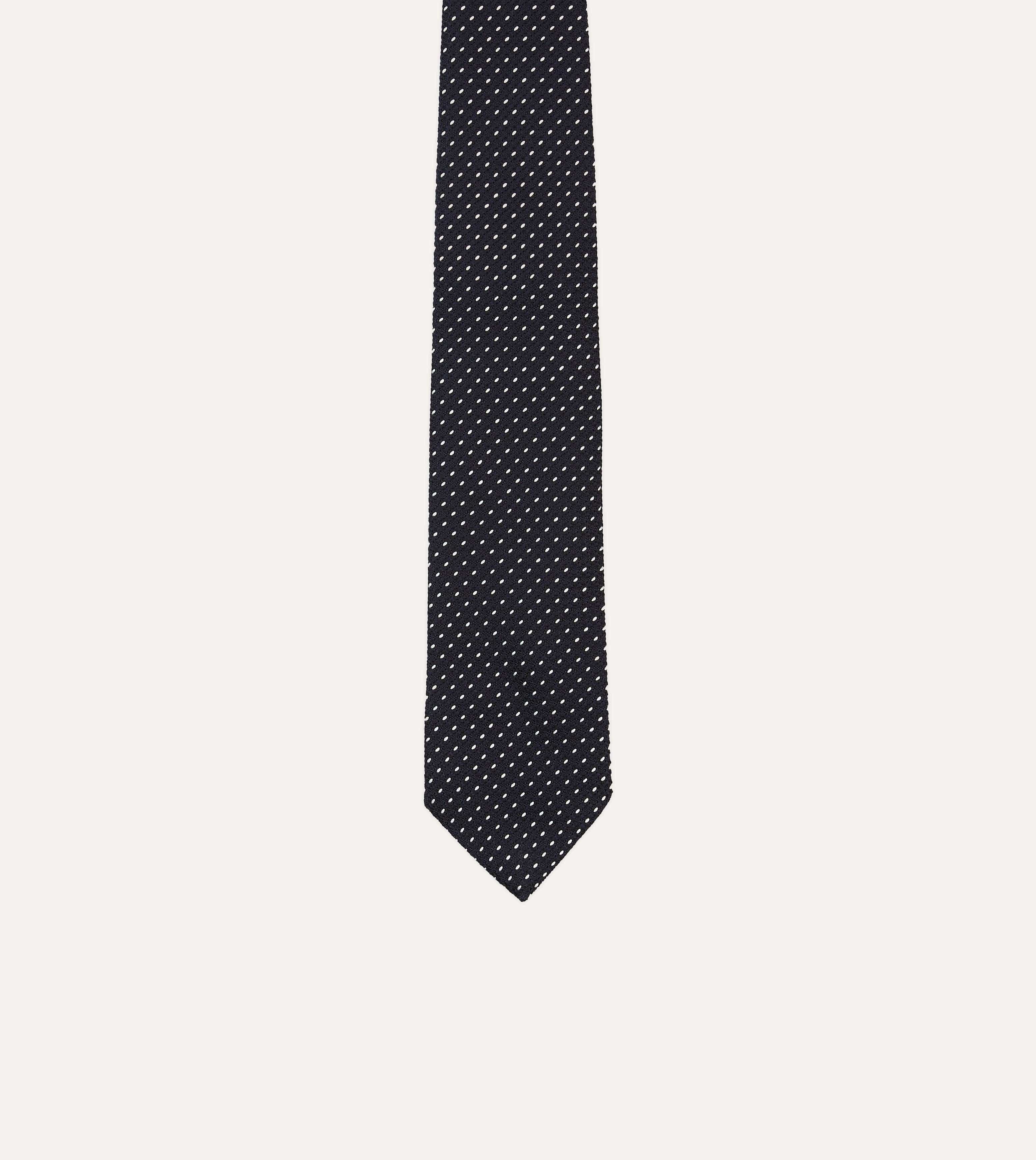 Navy and White Stitching Woven Grenadine Silk Tipped Tie - Image 3