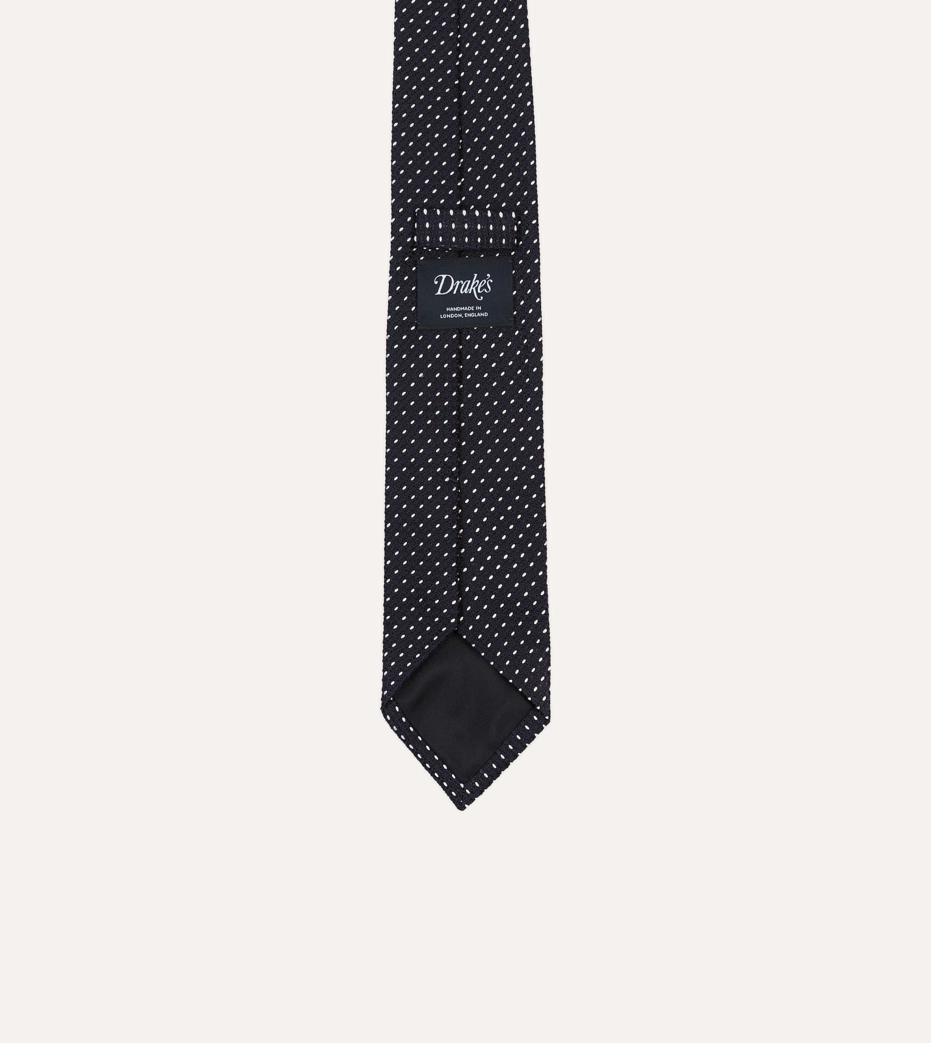 Navy and White Stitching Woven Grenadine Silk Tipped Tie - Image 4