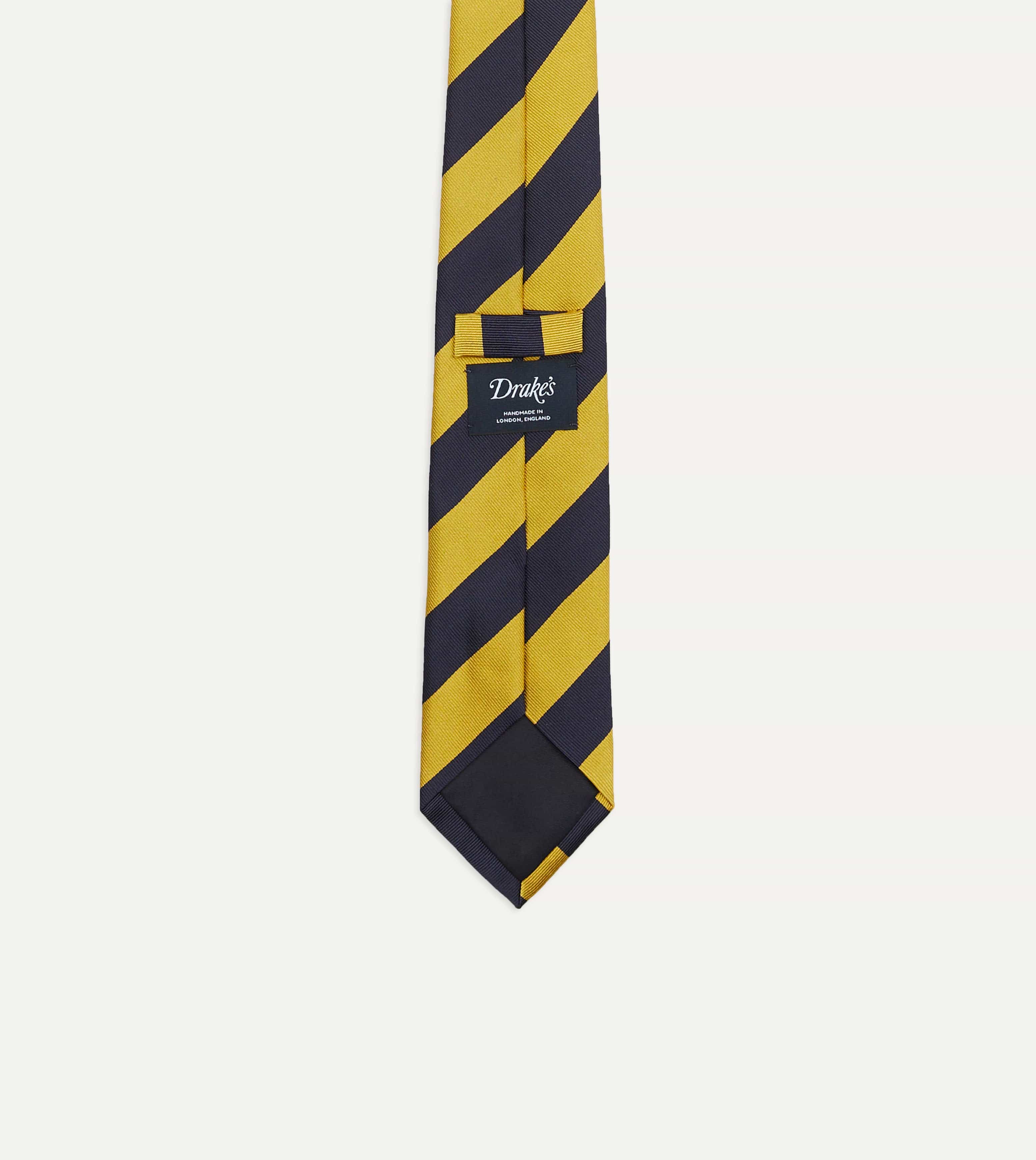 Navy and Yellow Broad Stripe Silk Tipped Tie - Image 3