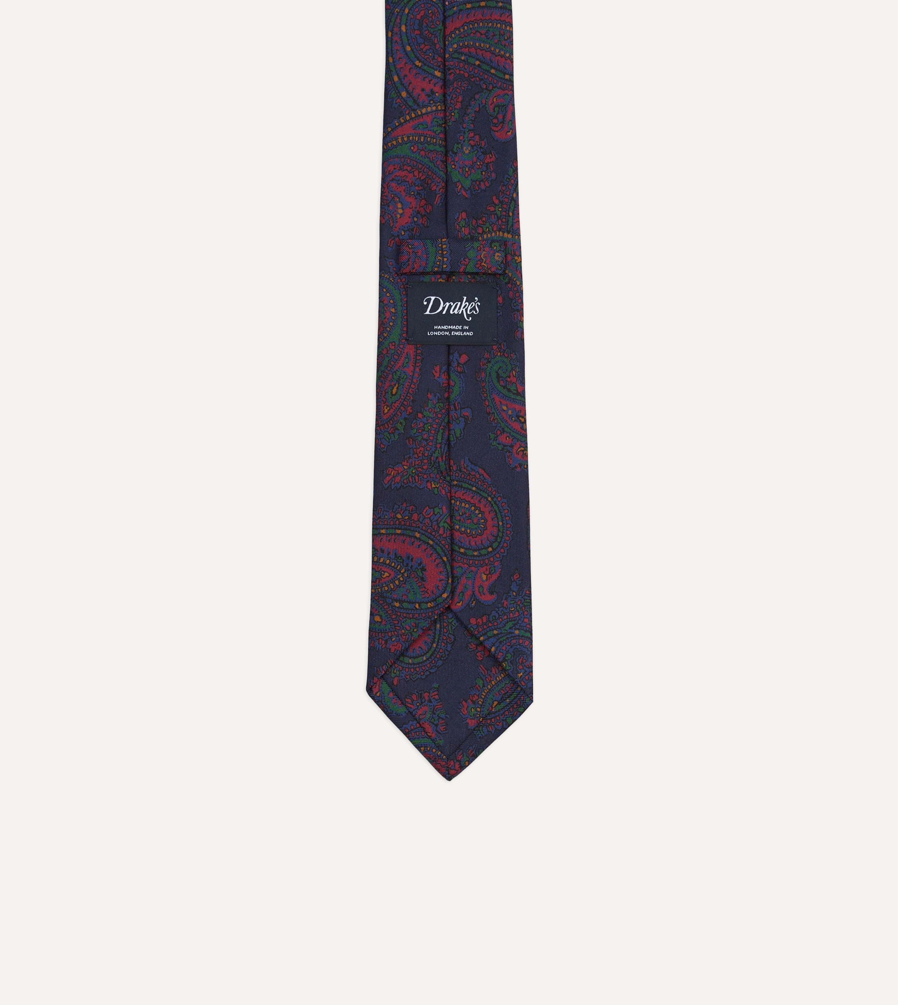 Navy Big Paisley Print Madder Silk Self-Tipped Tie - Image 4