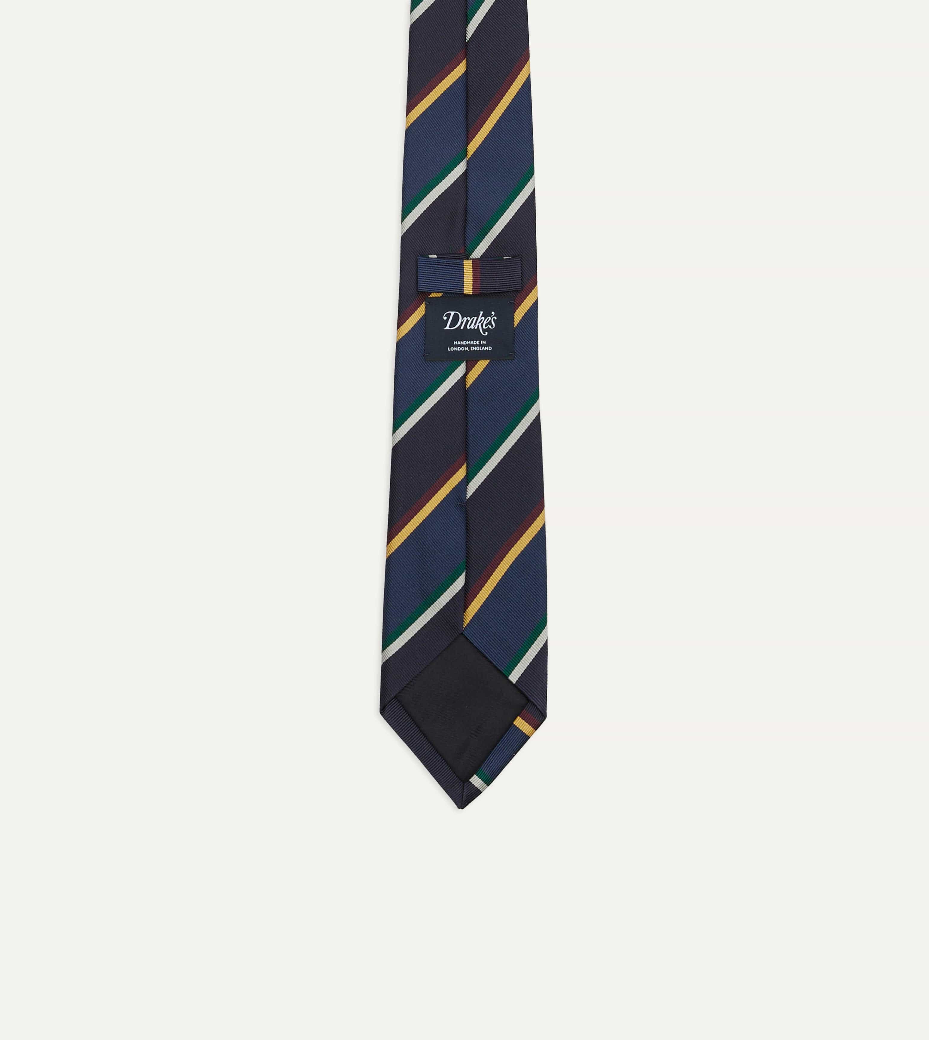 Navy, Blue and Red Multi Stripe Silk Tipped Tie - Image 3
