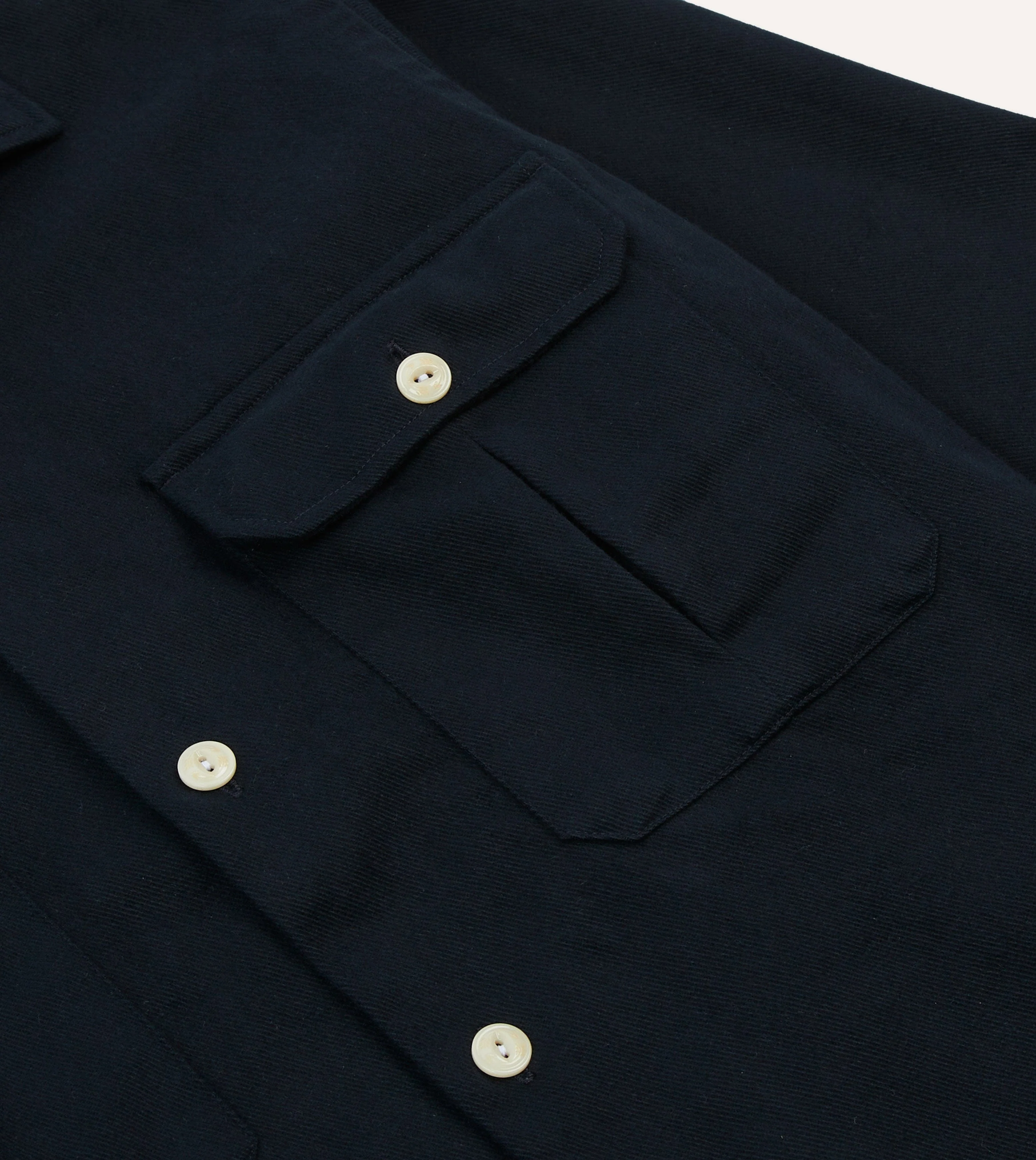 Navy Brushed Cotton Twill Two-Pocket Camp Collar Work Shirt - Image 4