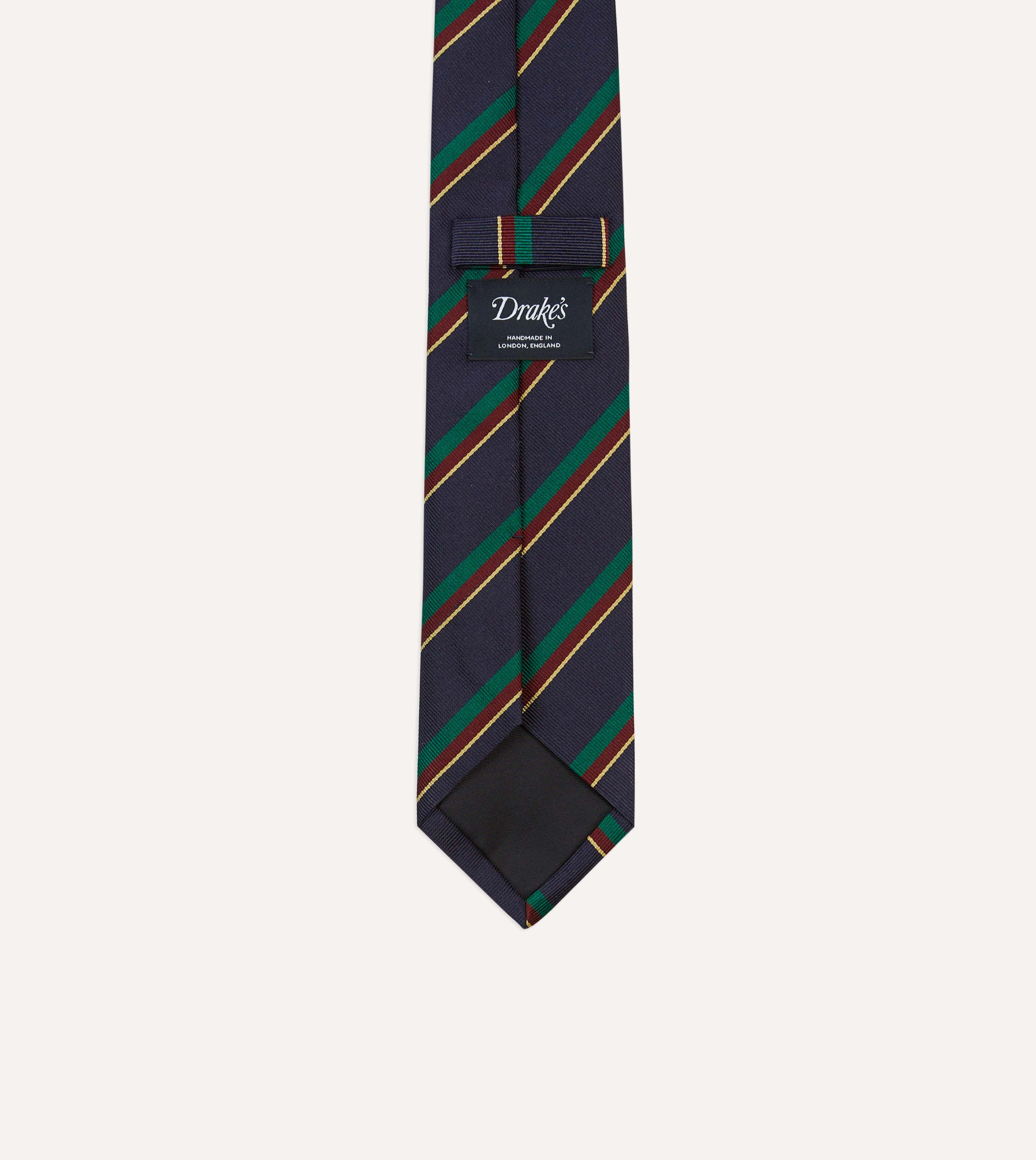 Navy, Green, Red and Yellow Multi Stripe Repp Silk Tipped Tie - Image 4