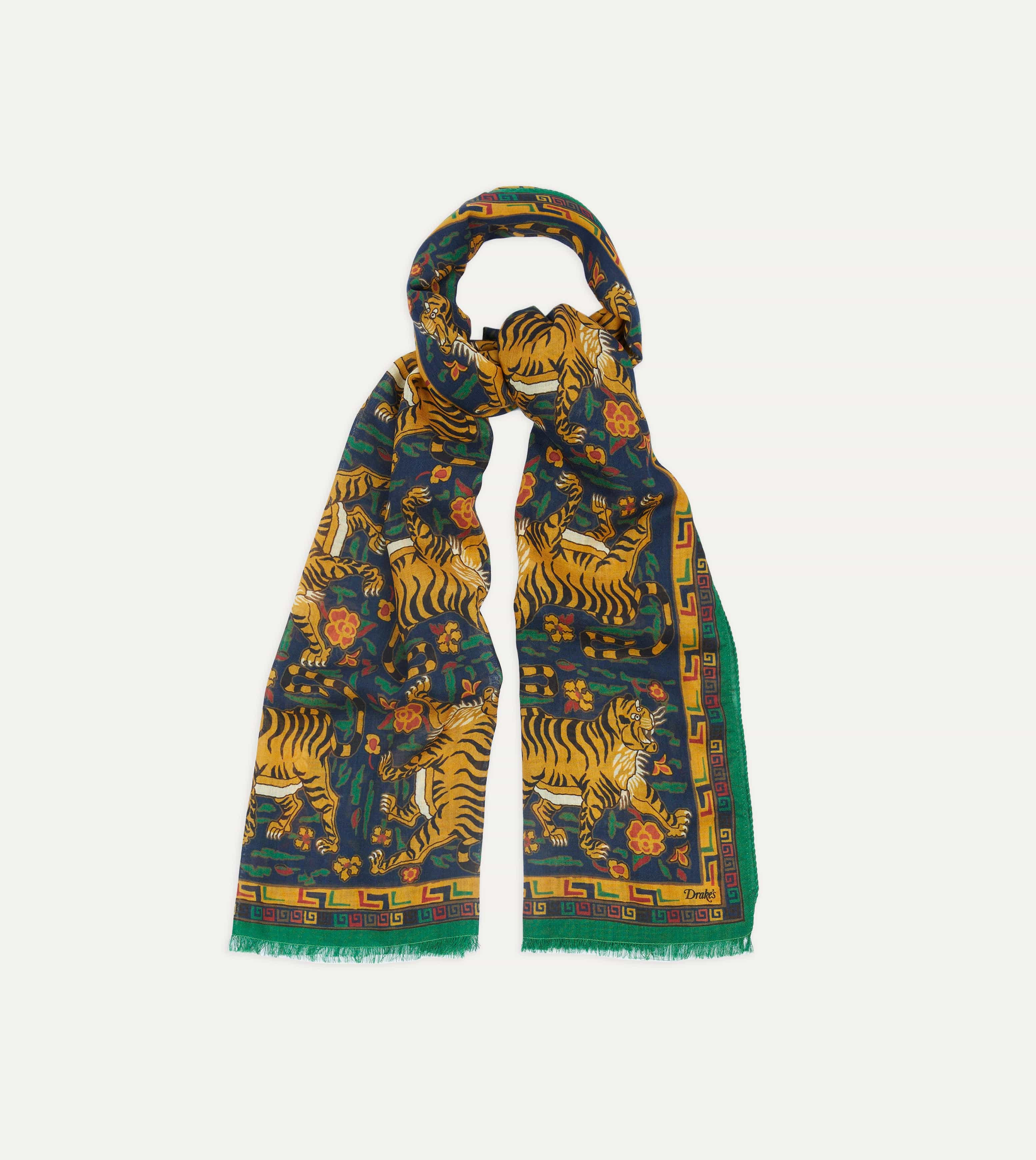 Navy Jumbo Tiger Print Wool-Silk Scarf - Image 4