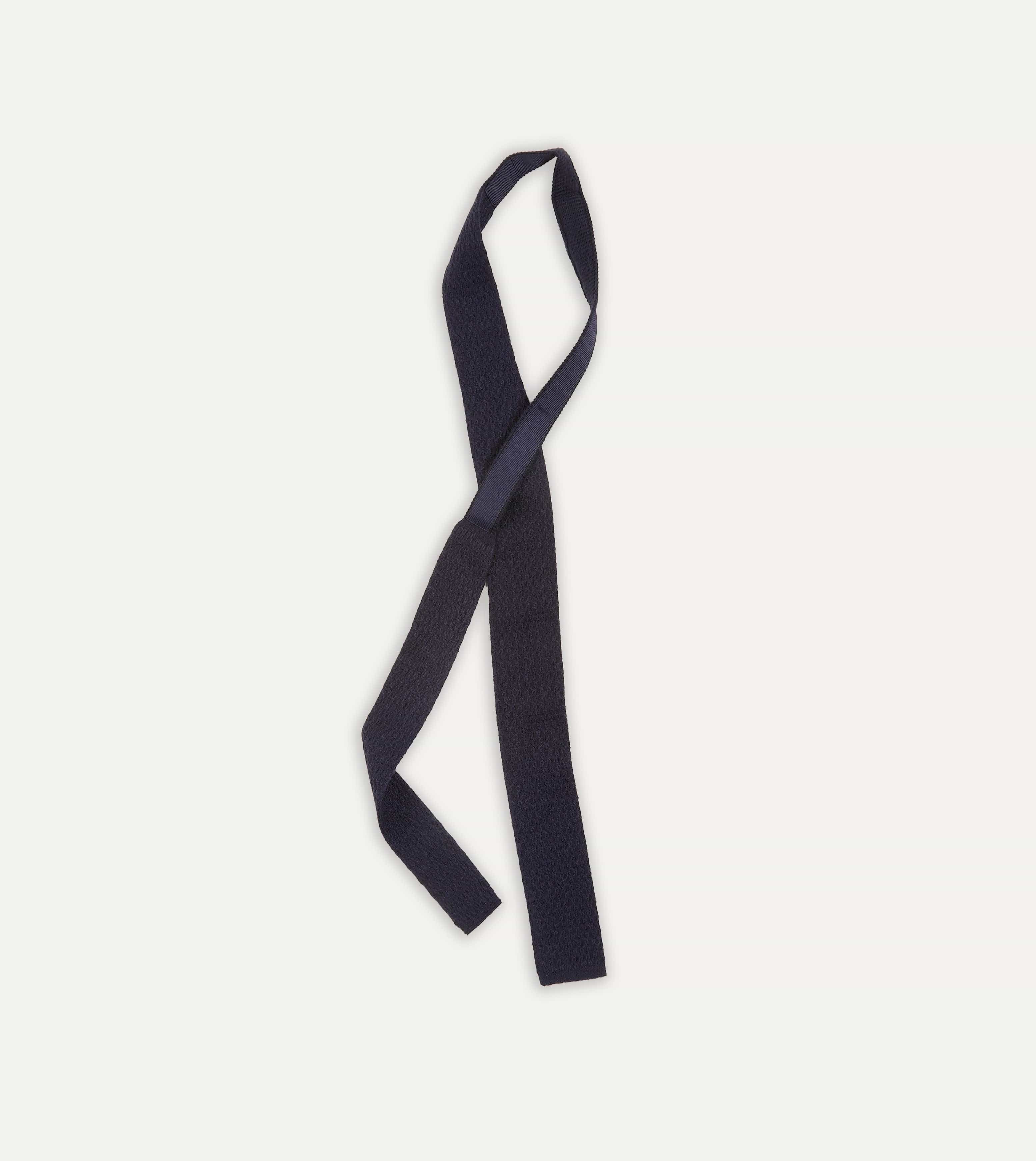 Navy Knitted Cashmere Wool Solid Colour Tie - Image 4