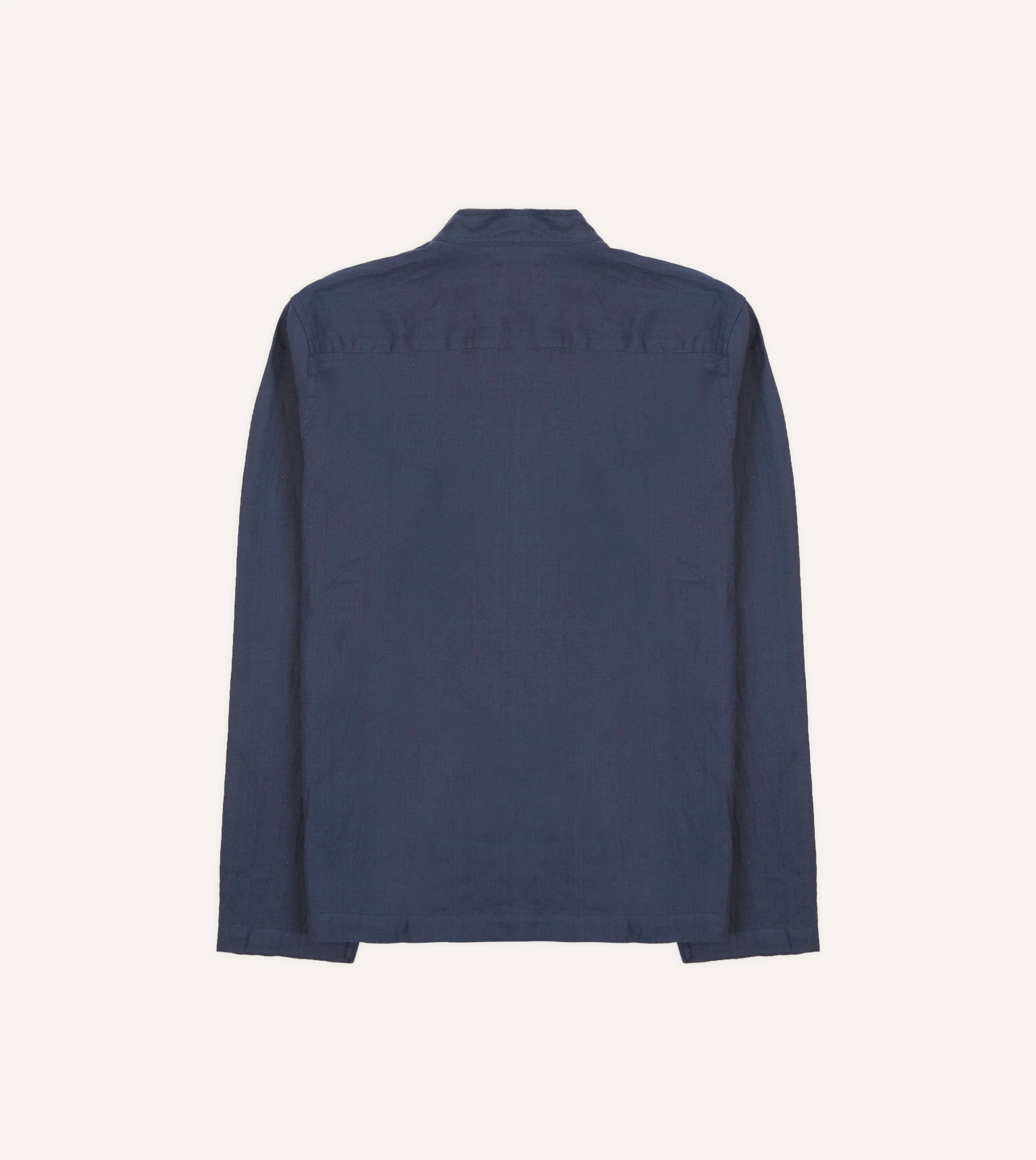Navy Linen Mandarin Collar Popover Shirt - Image 6