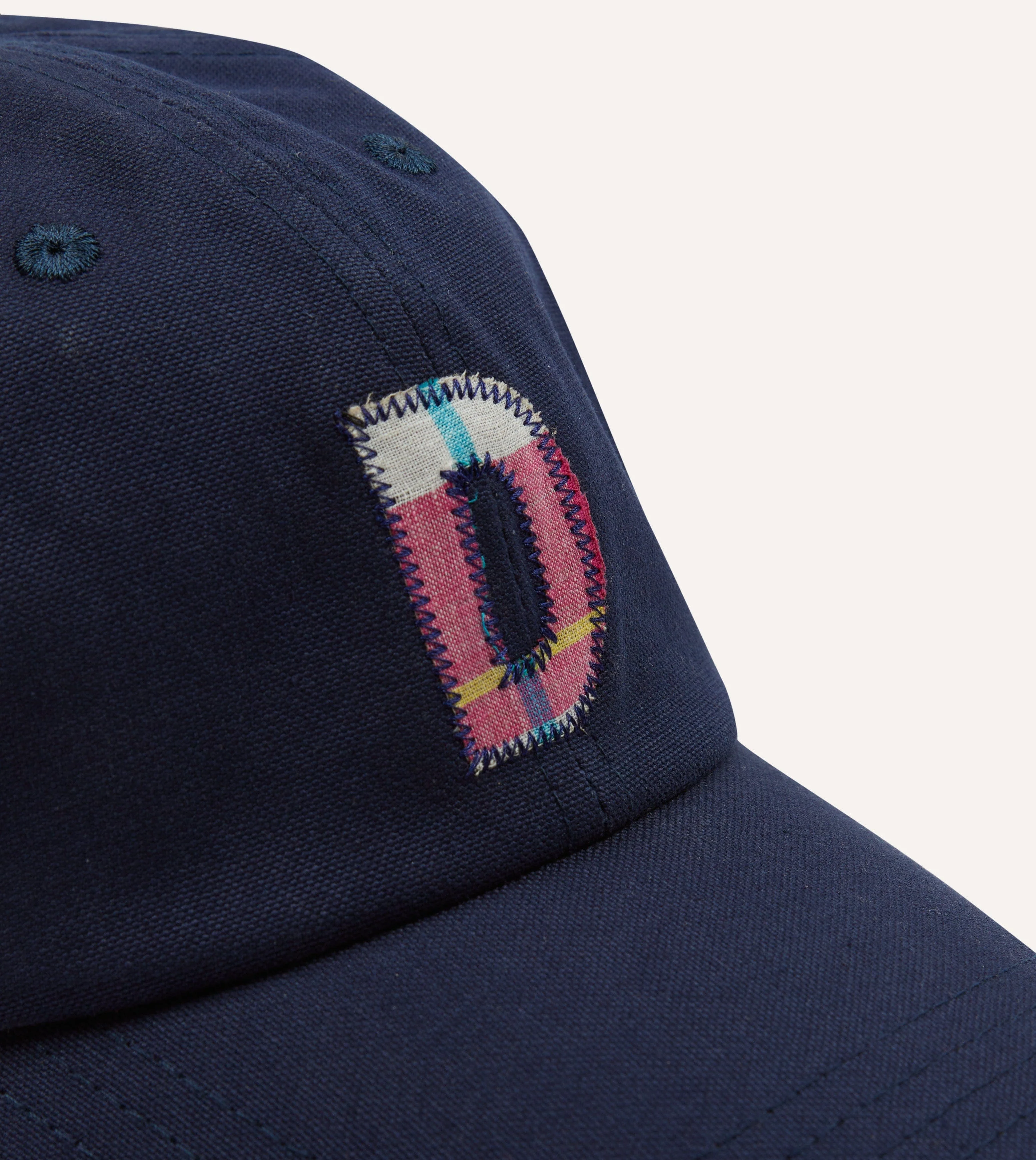 Navy Madras 'D' Appliqué Cotton Twill Baseball Cap - Image 3