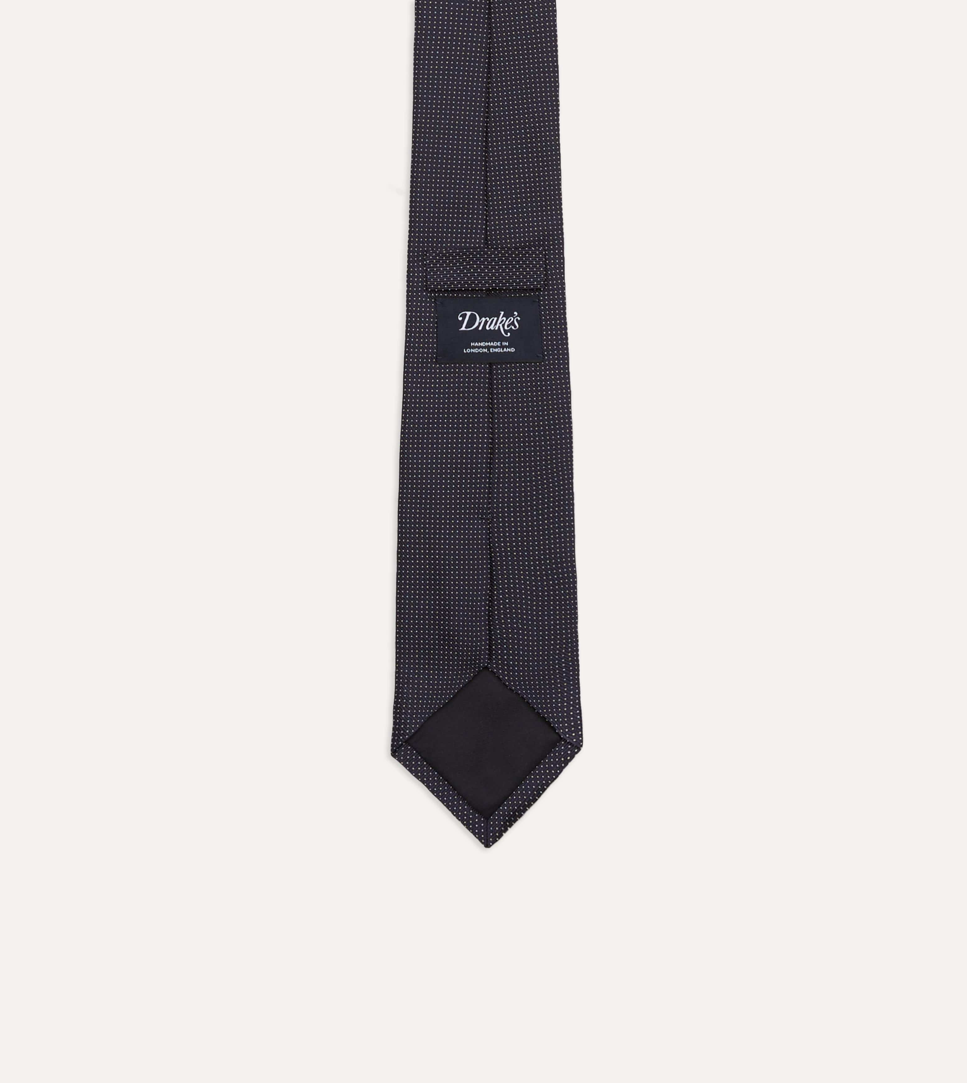 Navy Micro Polka Dot Embroidered Tipped Tie - Image 3