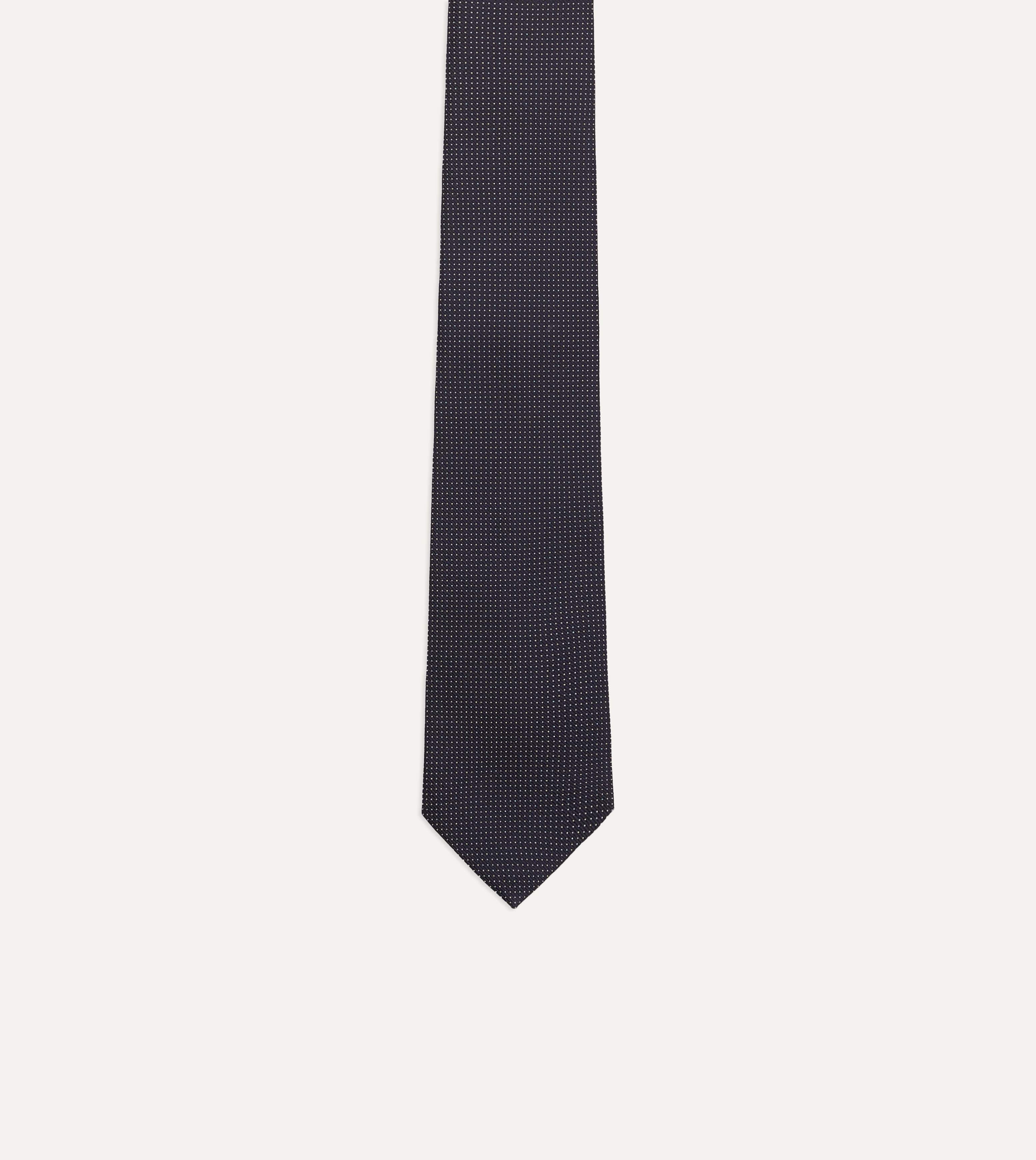 Navy Micro Polka Dot Embroidered Tipped Tie - Image 4