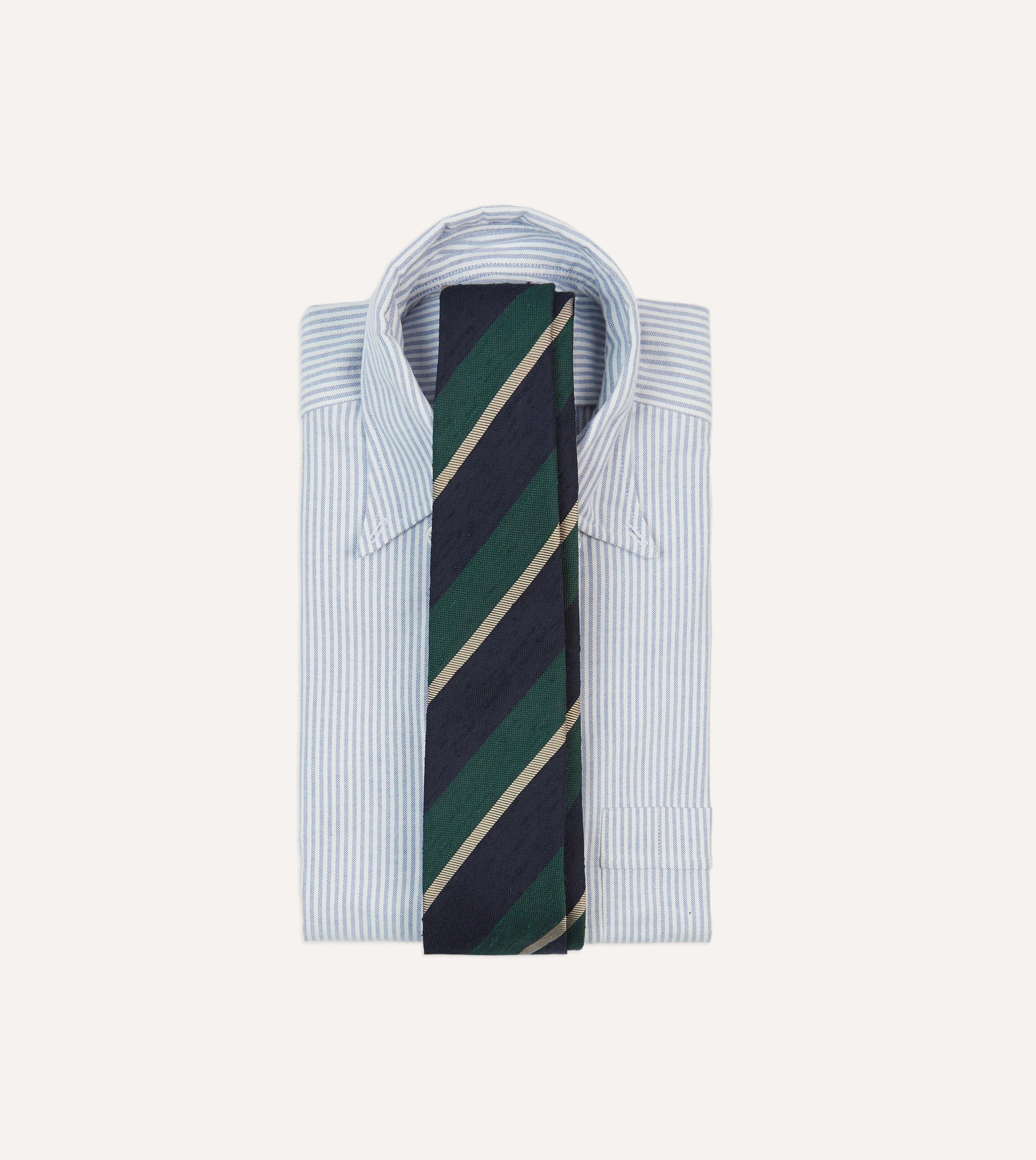 Navy Multi Stripe Shantung Silk Tie - Image 2