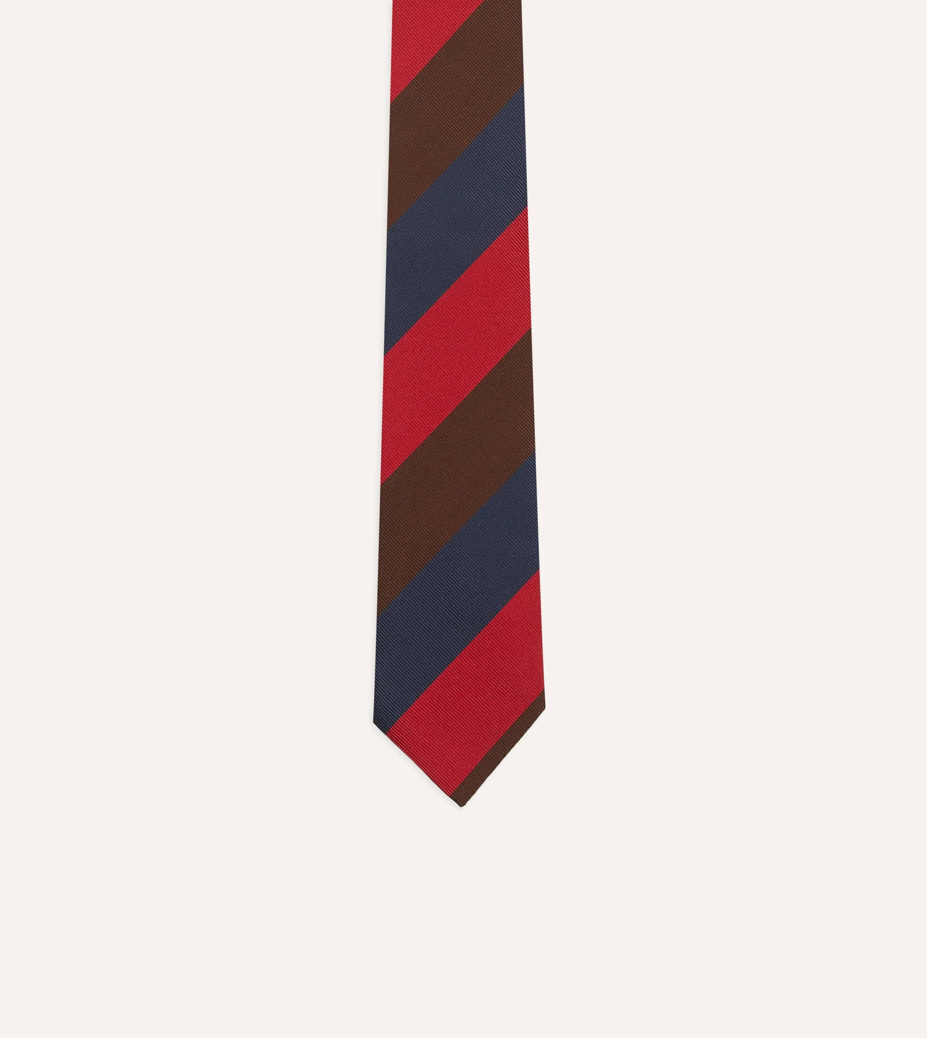 Navy, Red and Brown Triple Stripe Mogador Tipped Tie - Image 3