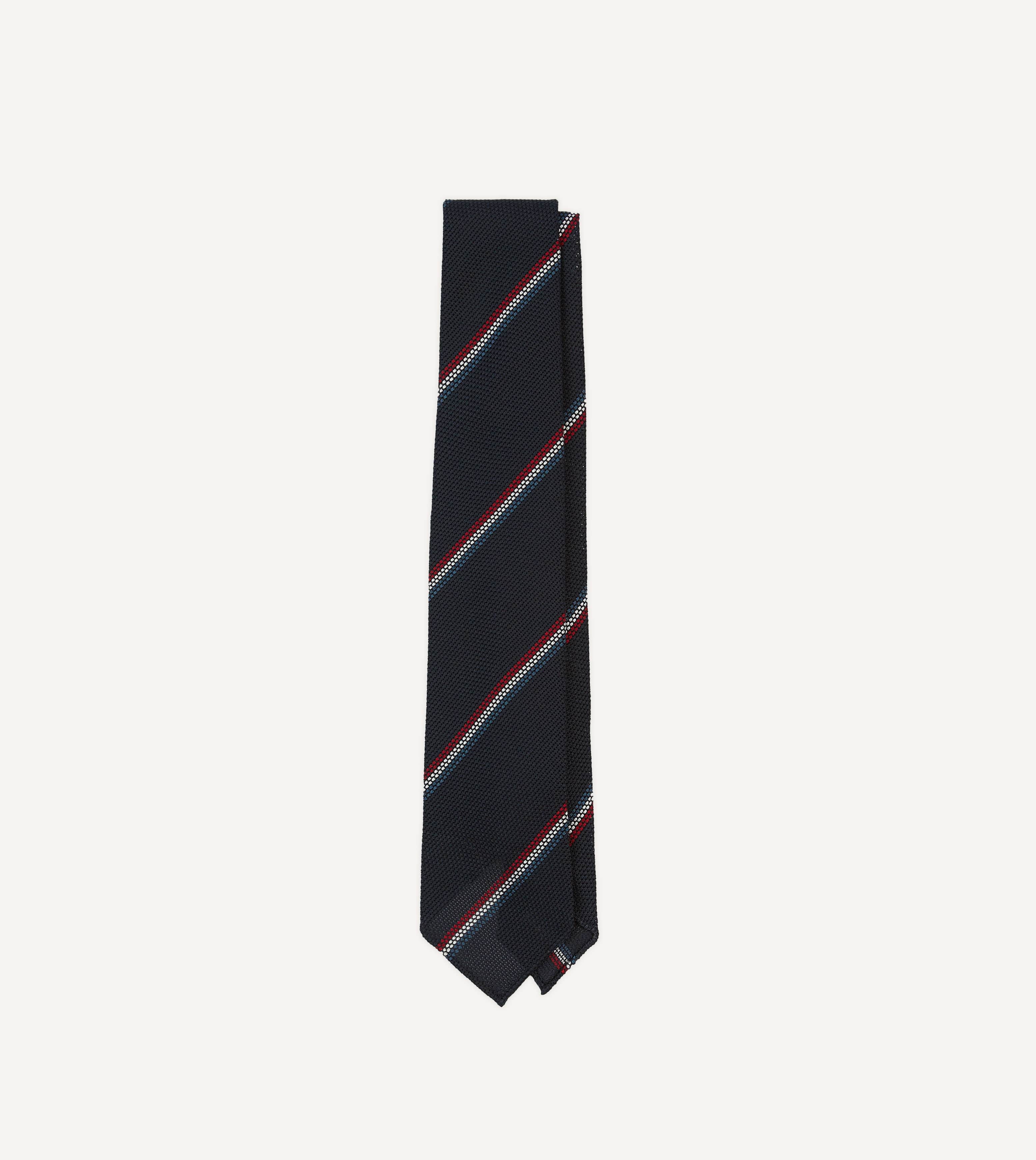 Navy, Red and White Stripe Silk Grenadine Tie