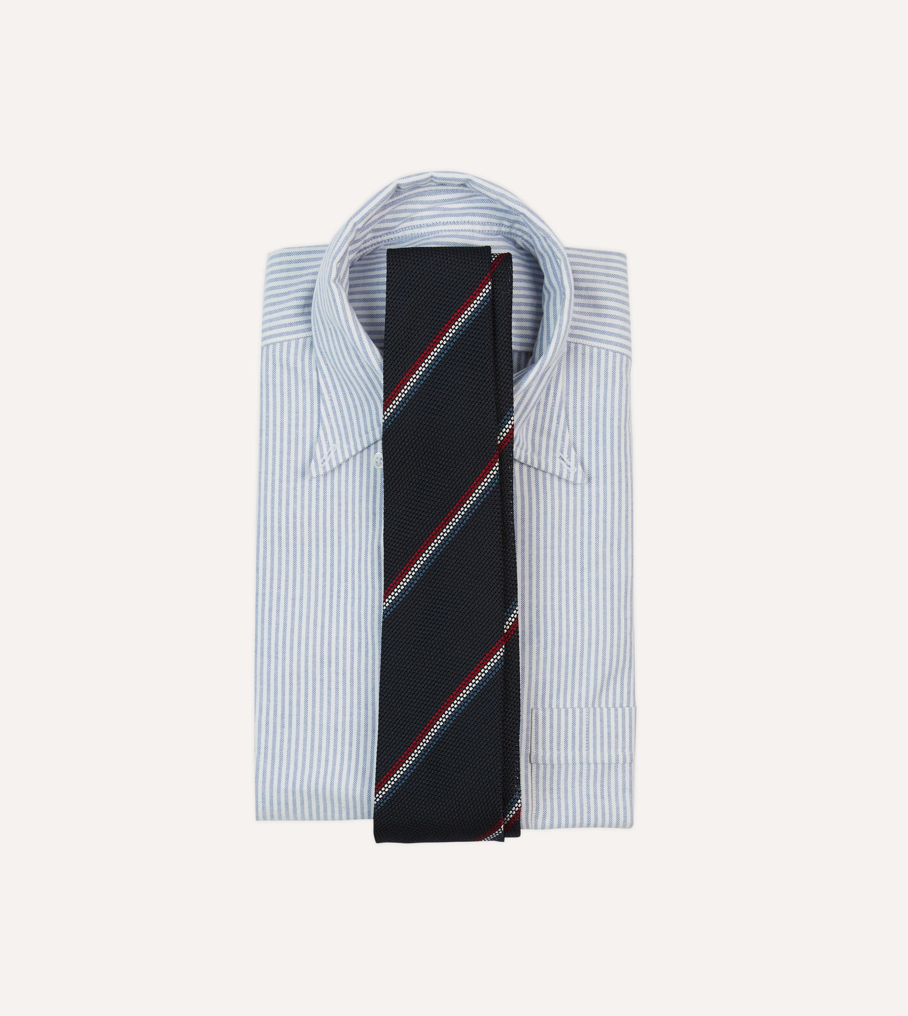Navy, Red and White Stripe Silk Grenadine Tie - Image 2