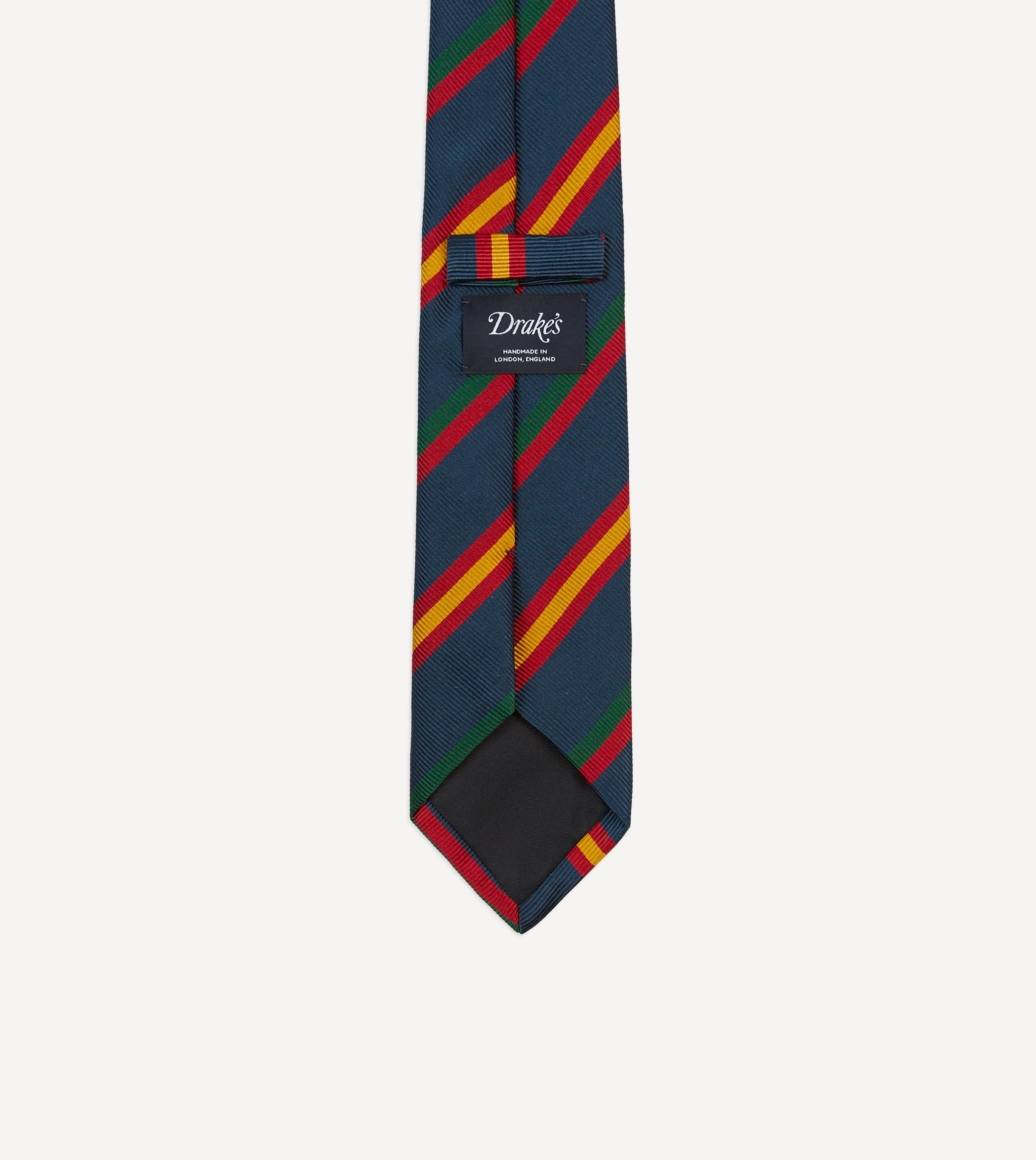 Navy, Red and Yellow Stripe Repp Silk Tipped Tie - Image 4